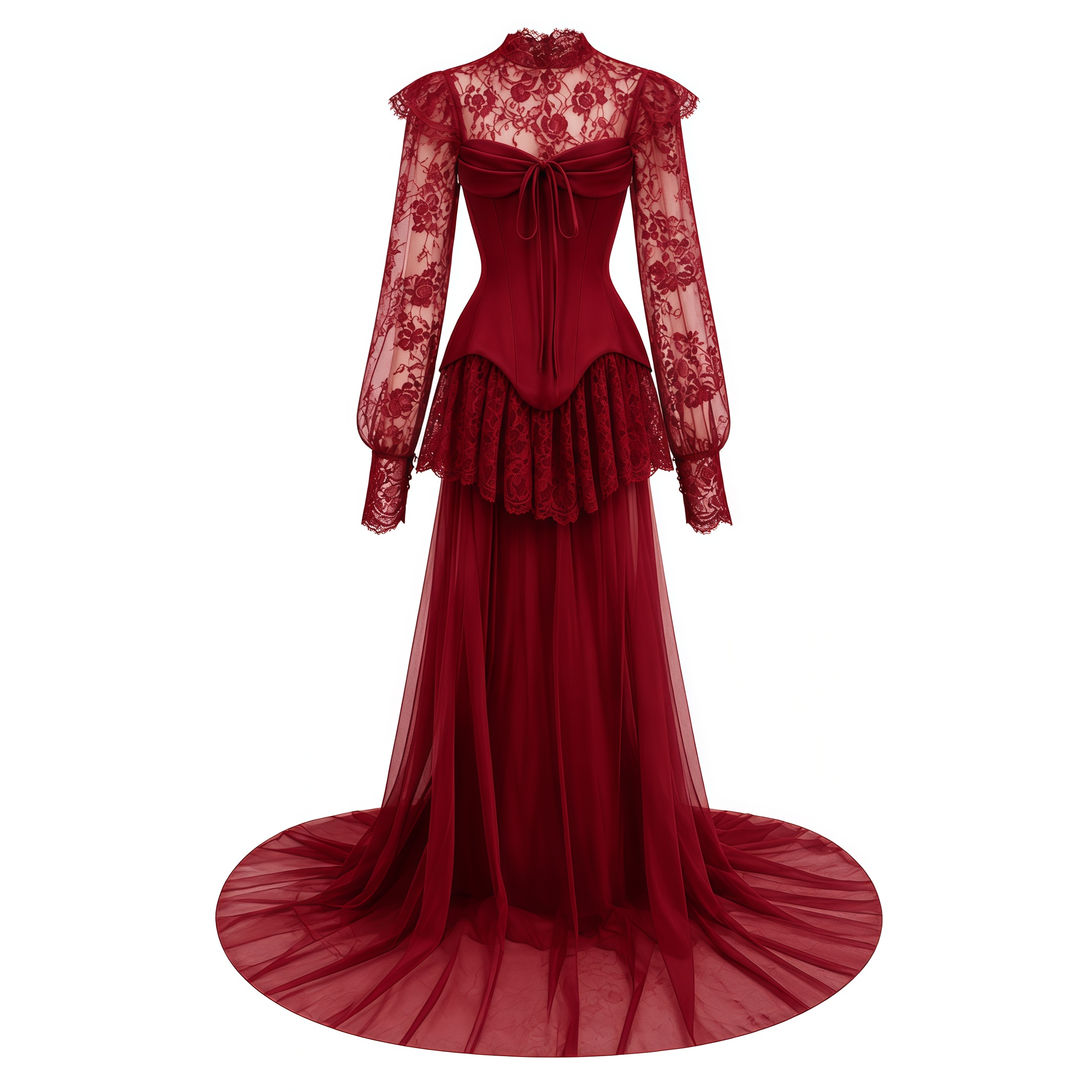 Michalina Burgundy Lace Convertible Gown with Long Sleeves