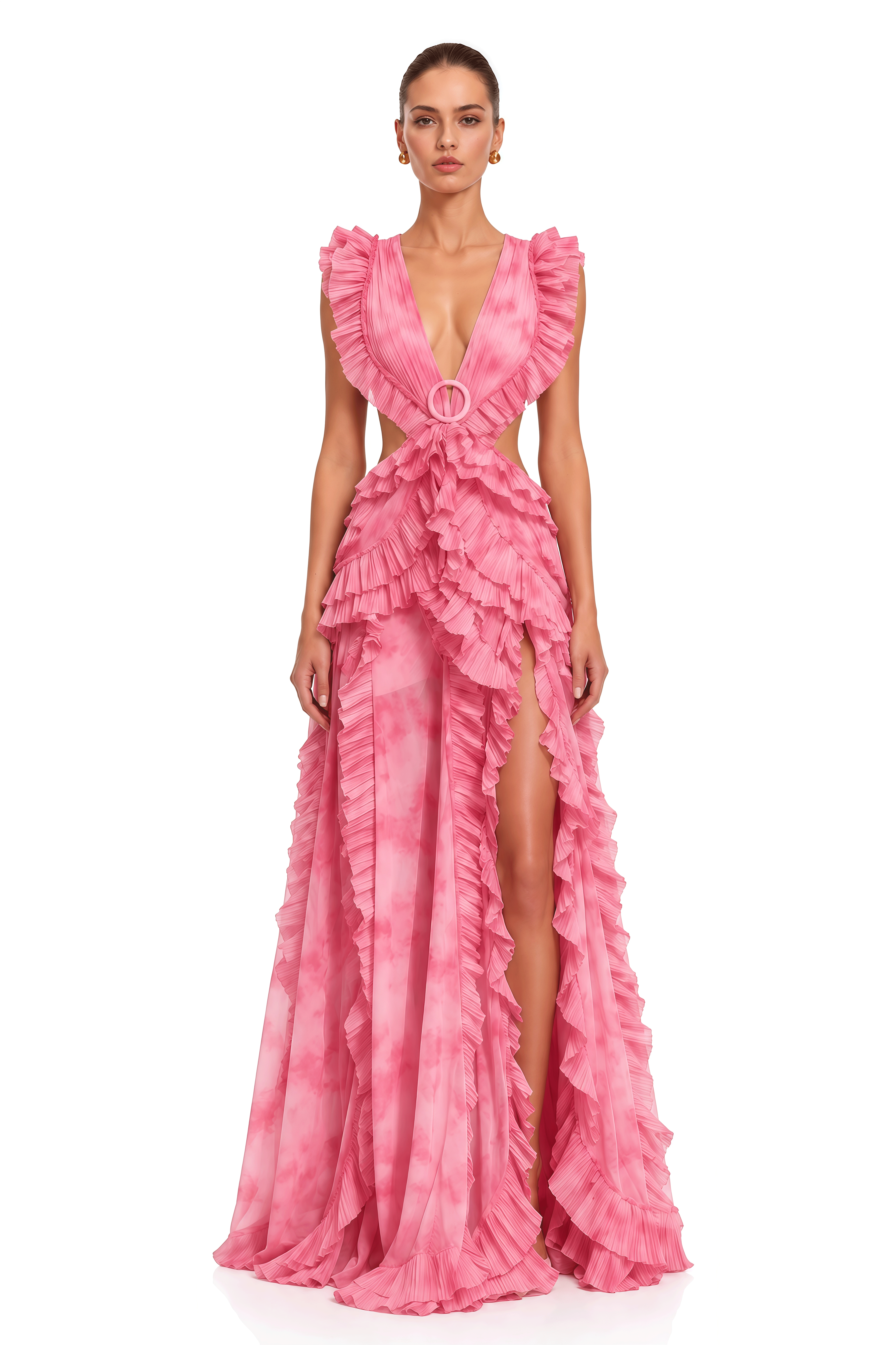 Miesha Pink Cut-Out Maxi Dress with Flutter Sleeves