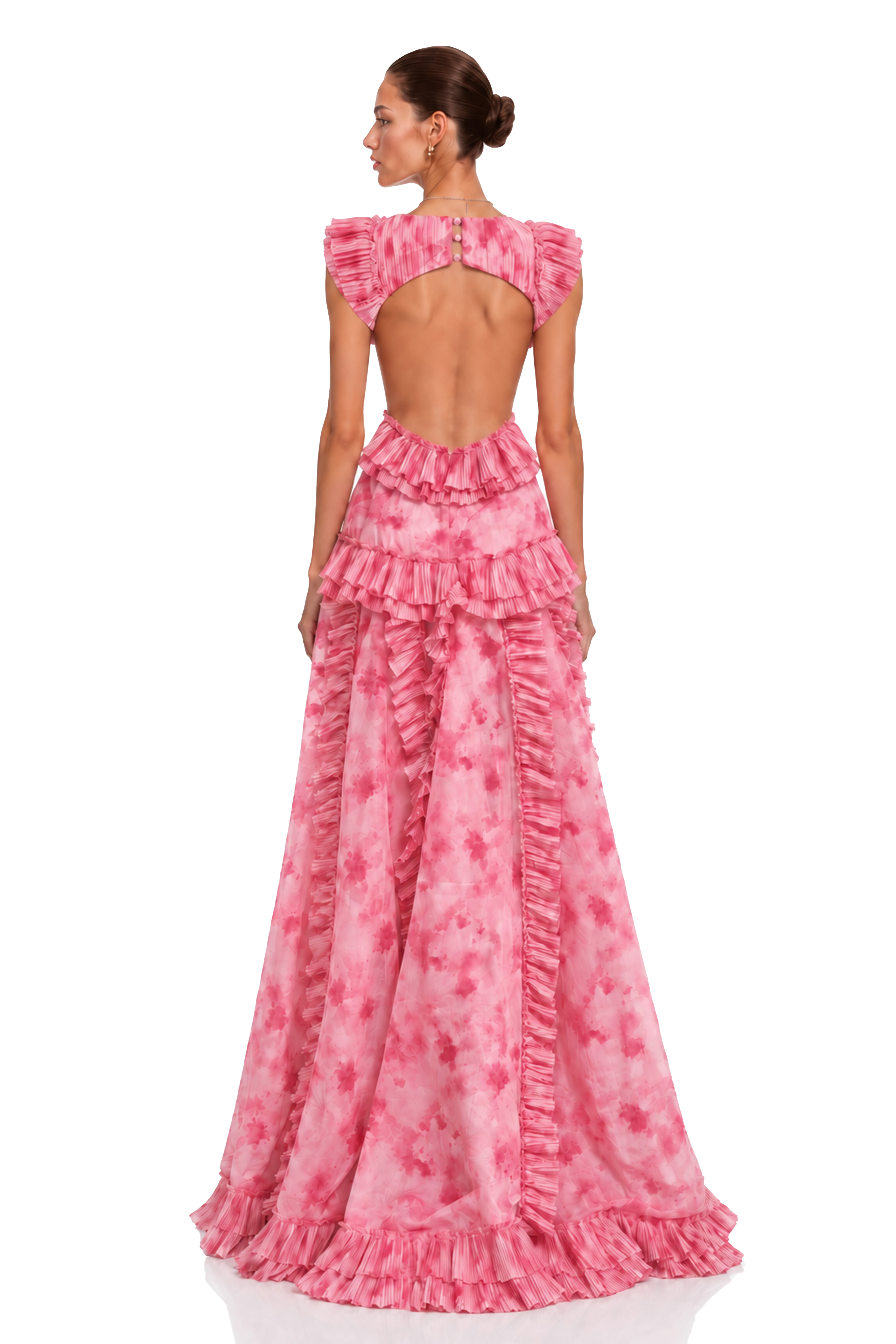 Miesha Pink Cut-Out Maxi Dress with Flutter Sleeves