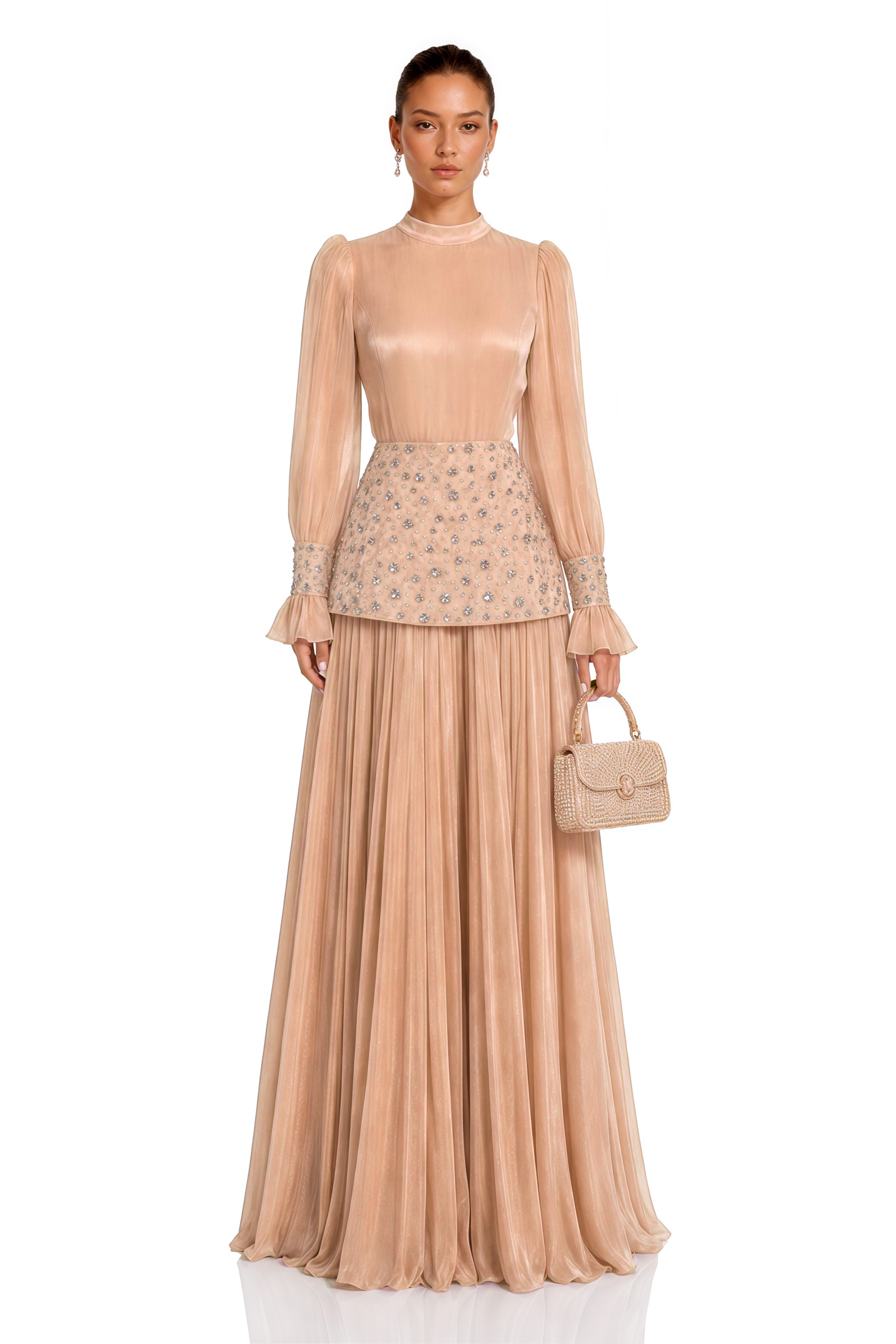 Milena Pink Embellished Pleated Maxi Dress