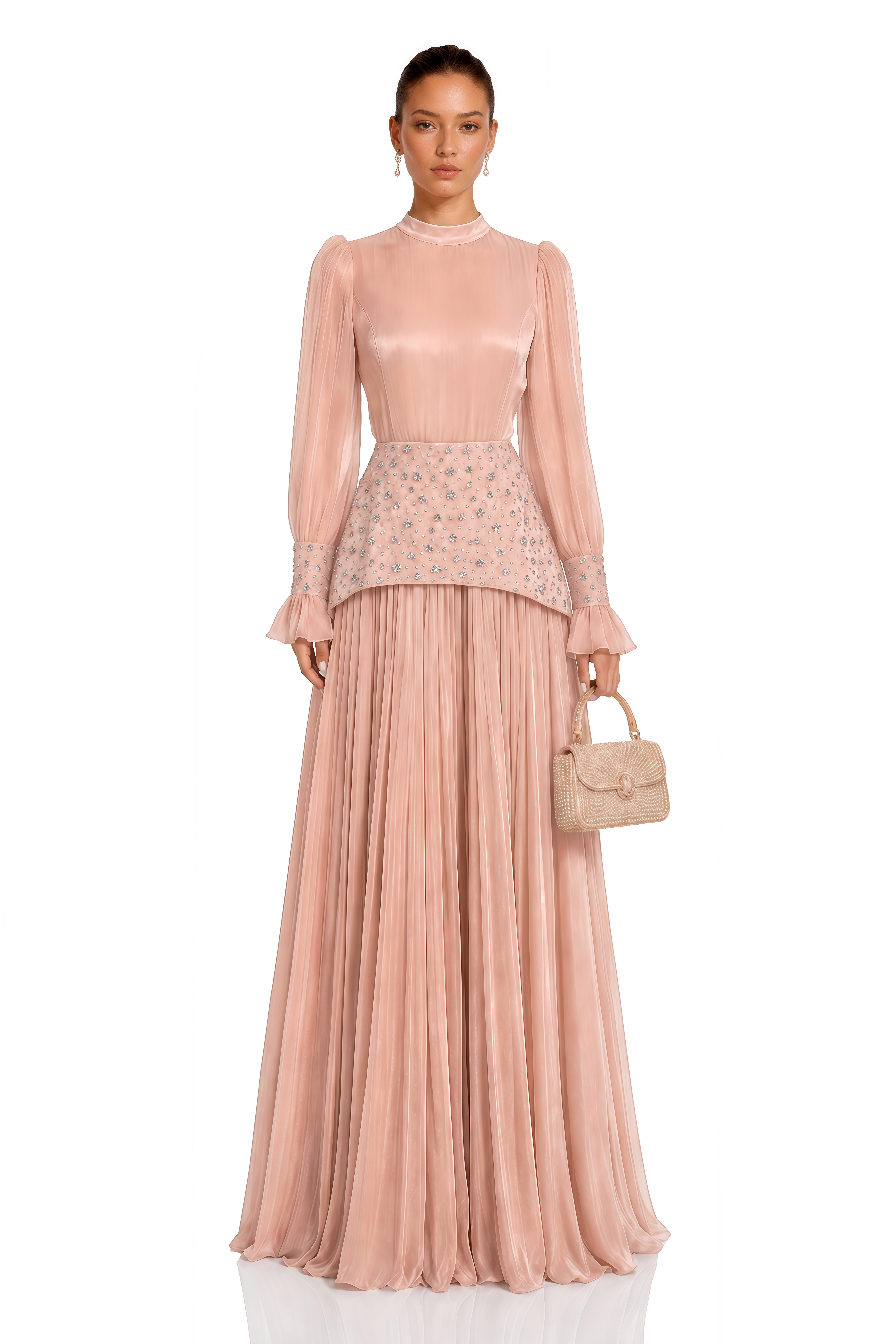Milena Pink Embellished Pleated Maxi Dress
