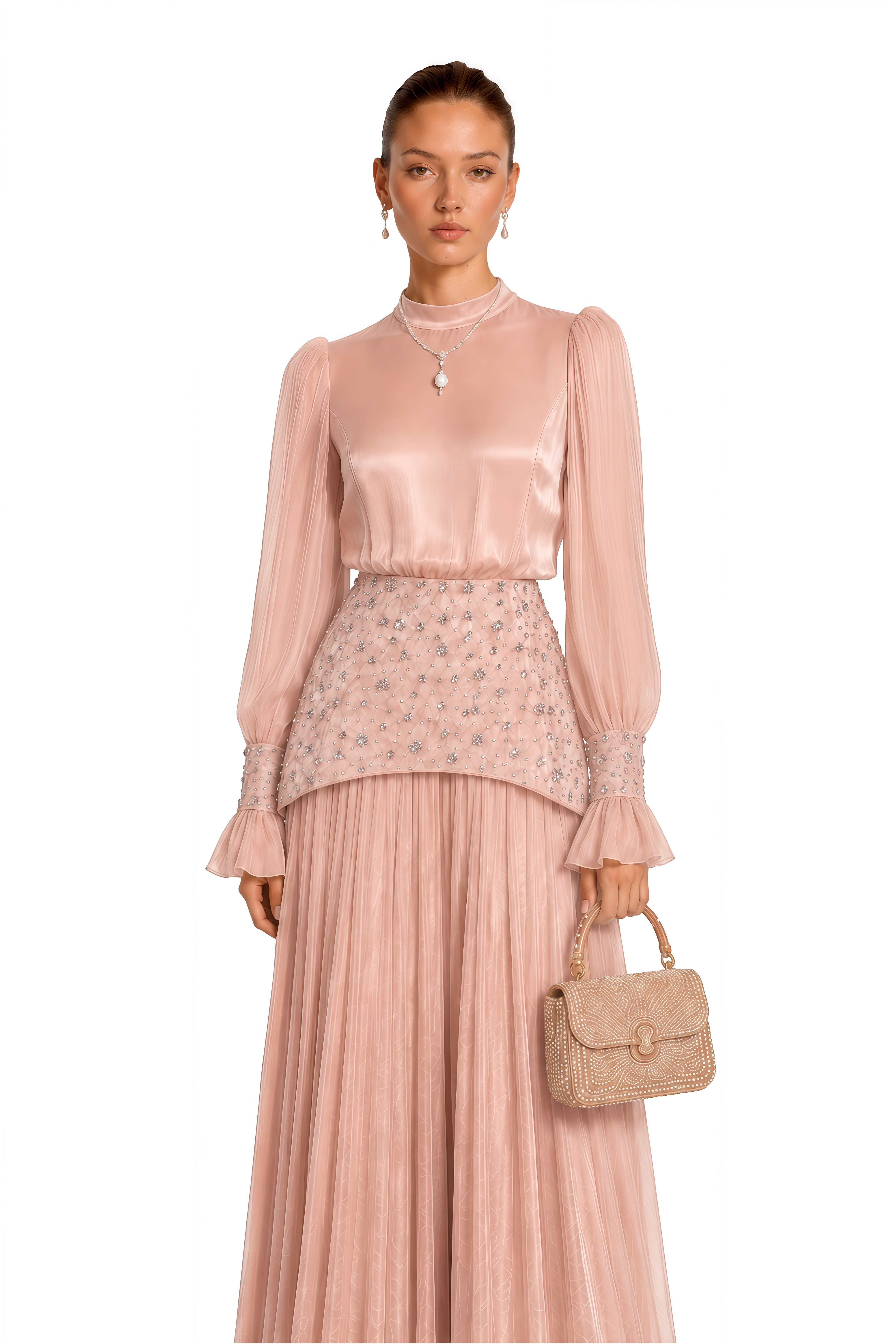 Milena Pink Embellished Pleated Maxi Dress