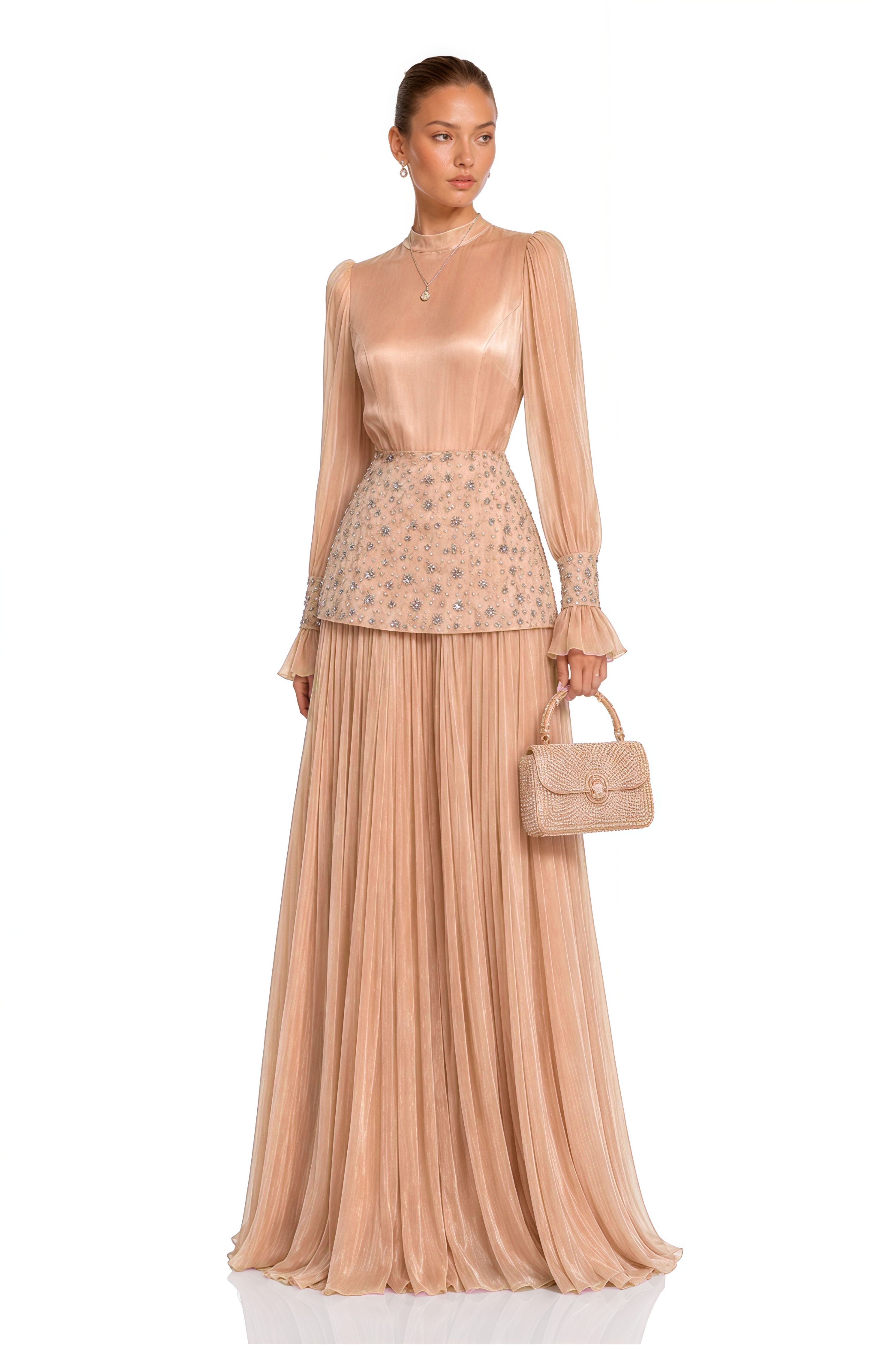 Milena Pink Embellished Pleated Maxi Dress