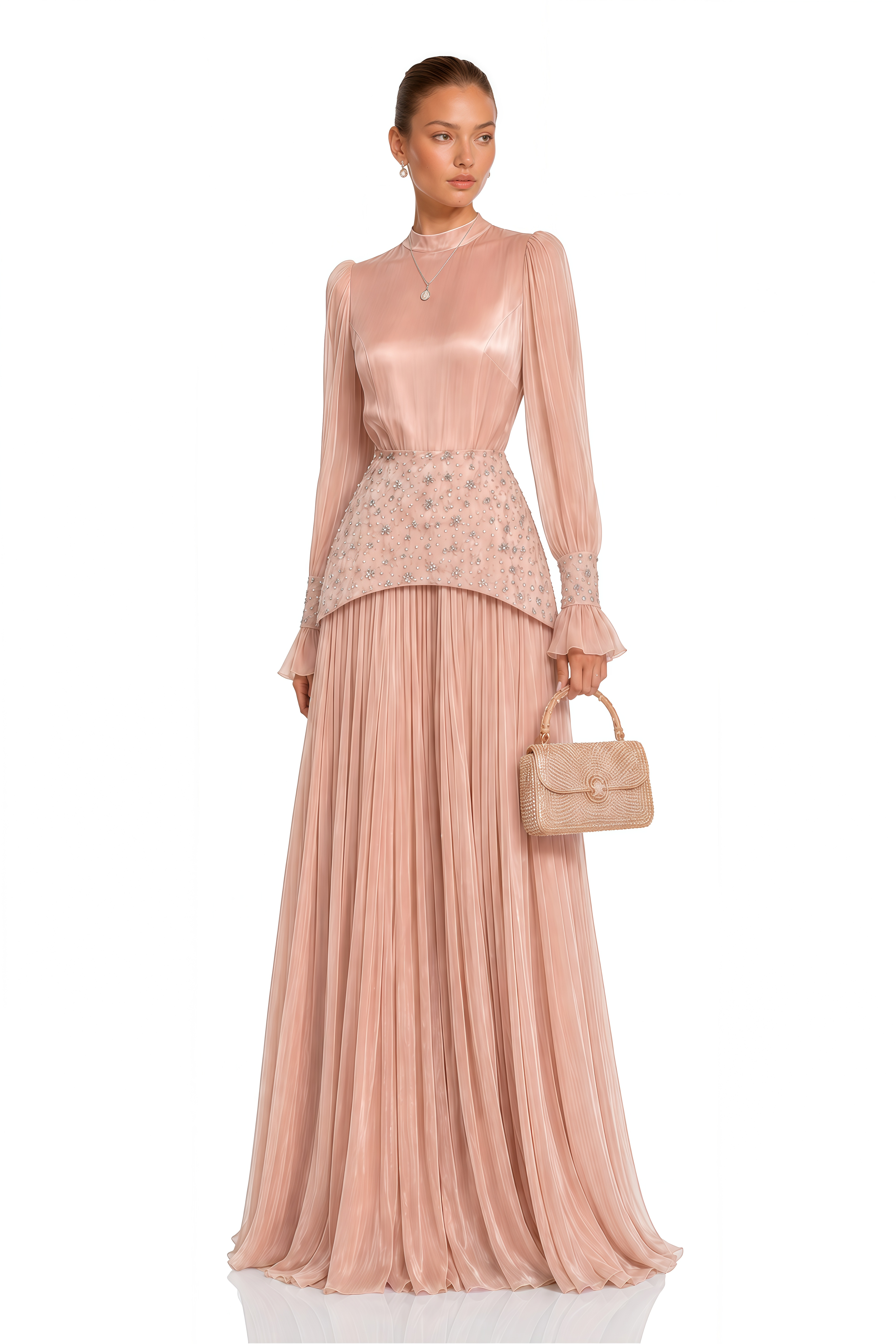 Milena Pink Embellished Pleated Maxi Dress