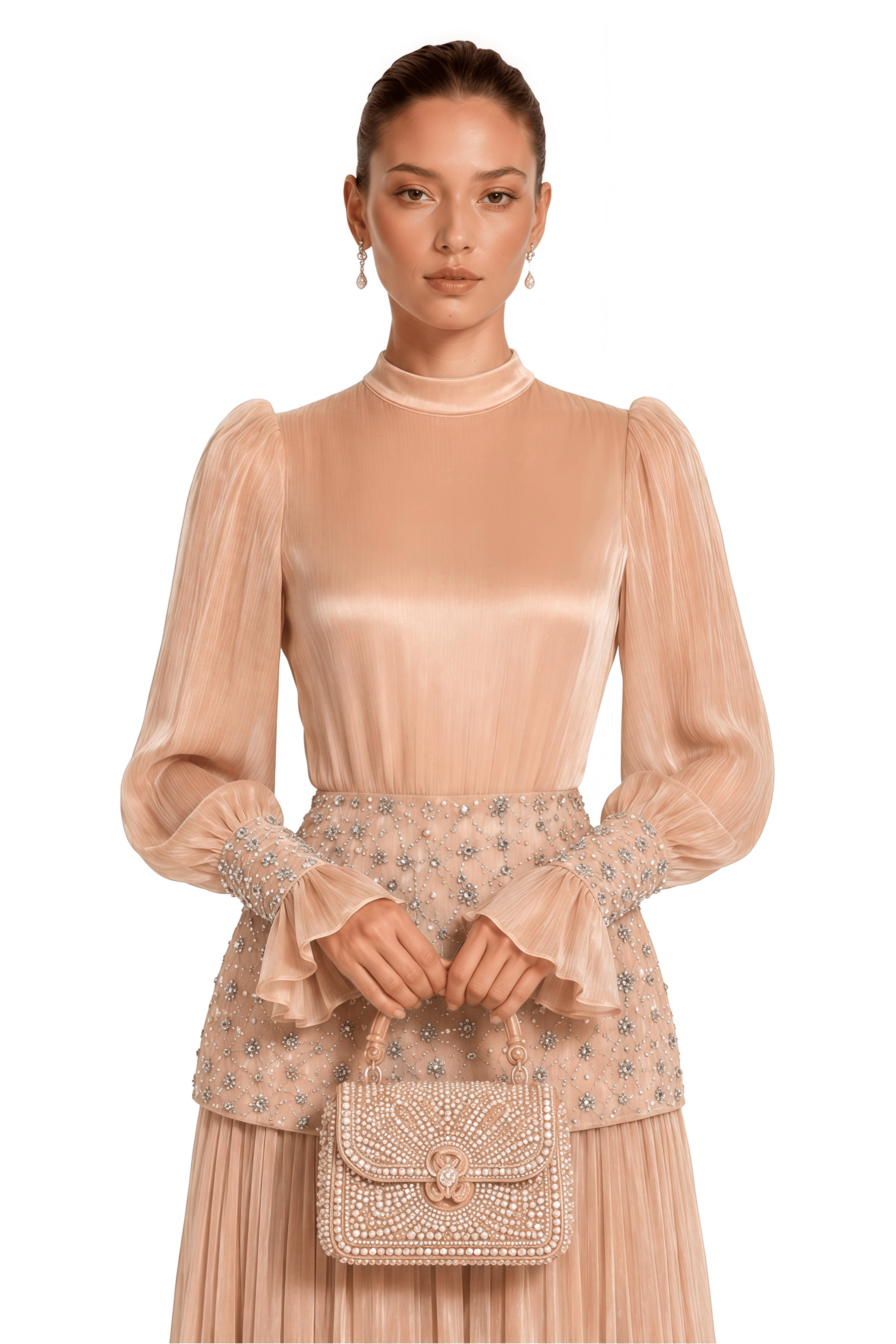 Milena Pink Embellished Pleated Maxi Dress