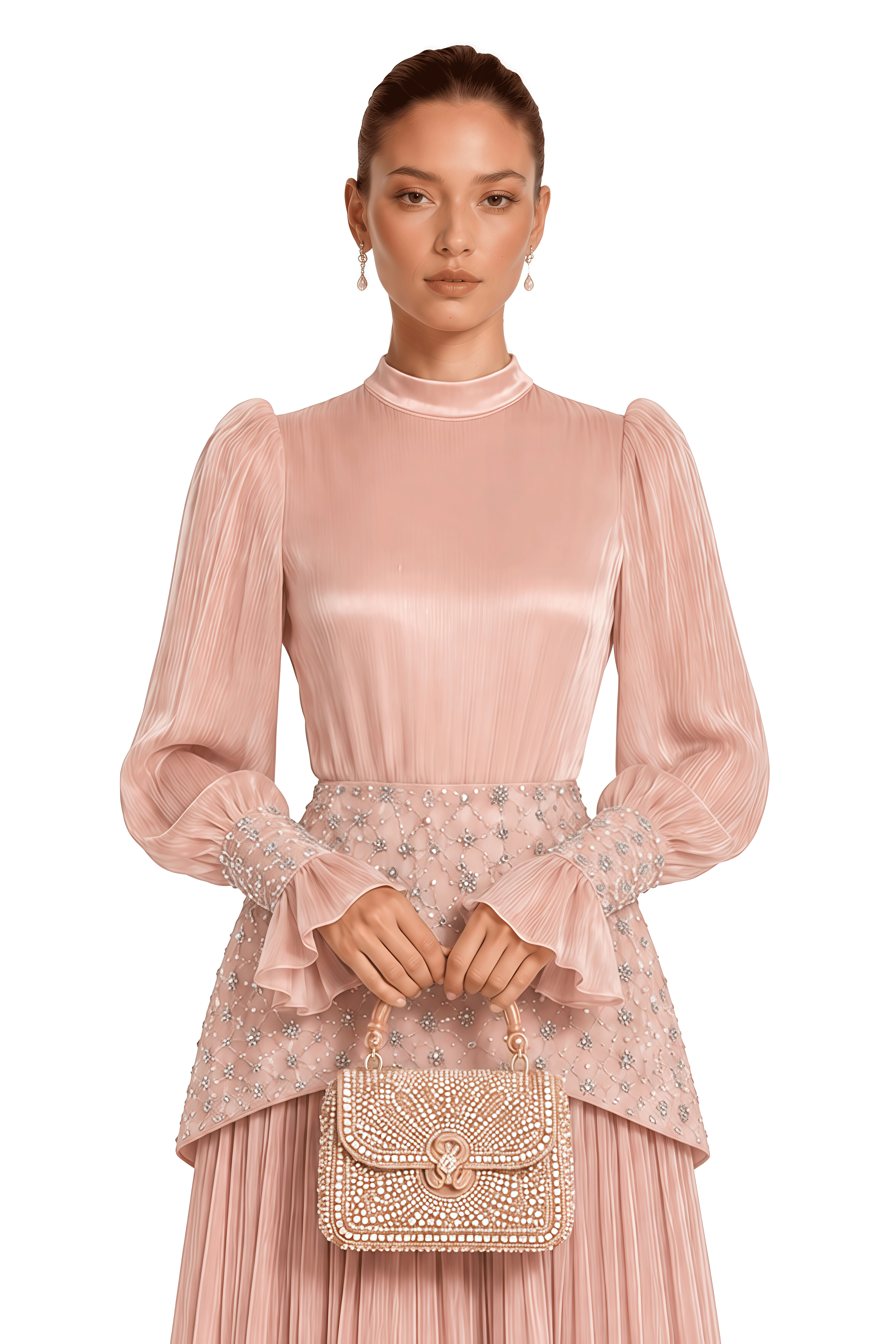 Milena Pink Embellished Pleated Maxi Dress