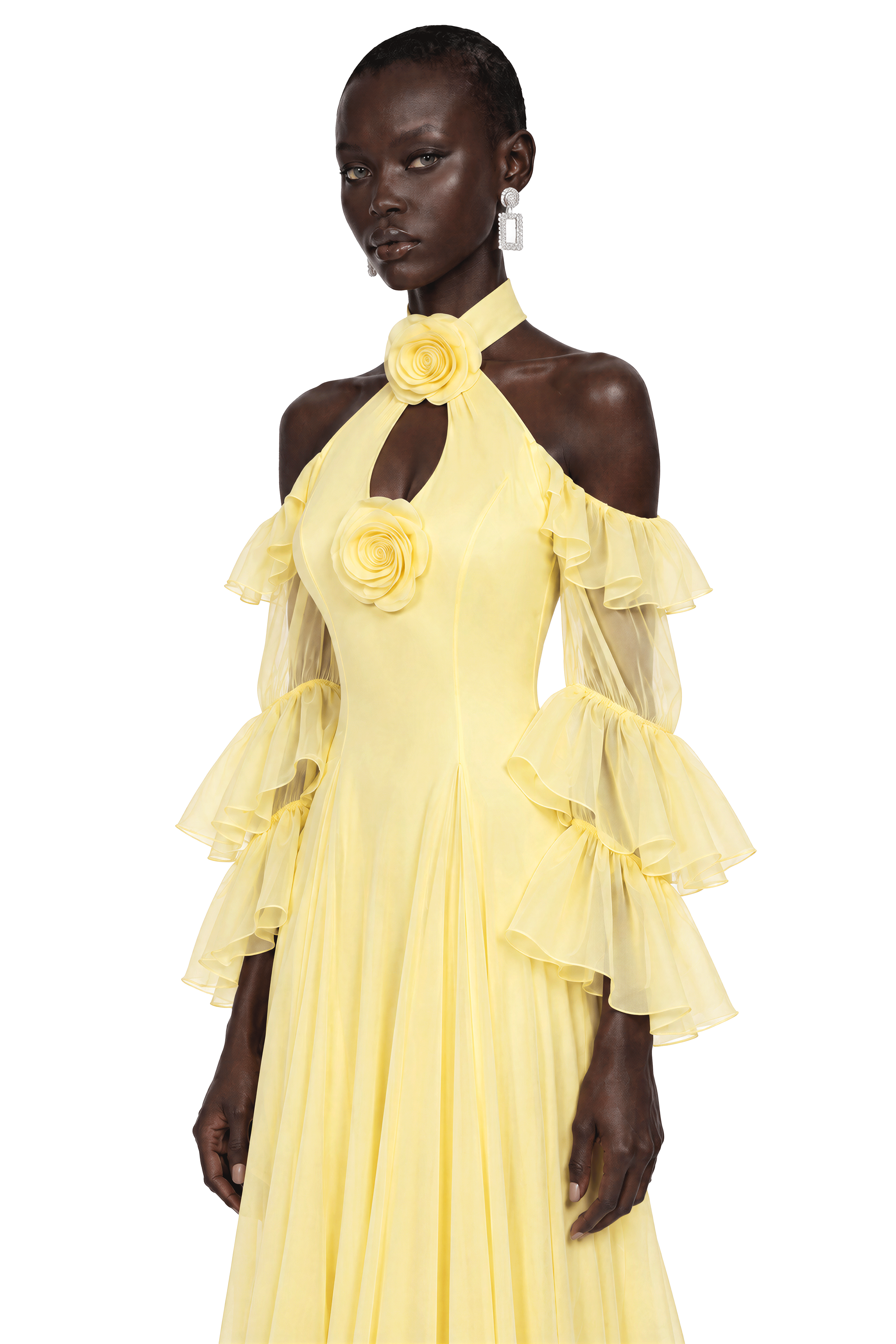 Mina Yellow Off Shoulder Floral Ruffle Maxi Dress