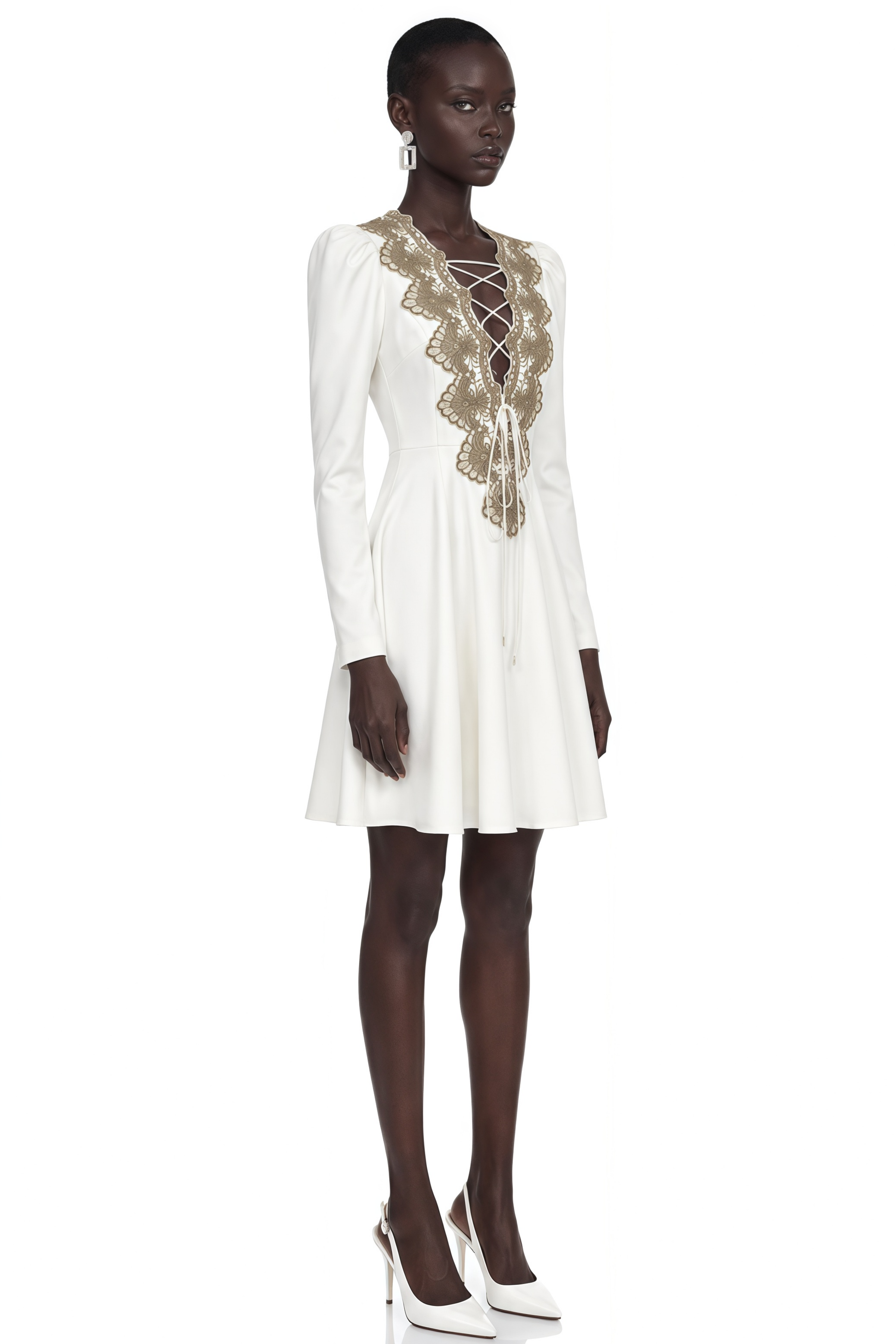 Miranda White Floral Applique Fit & Flare Mini Dress