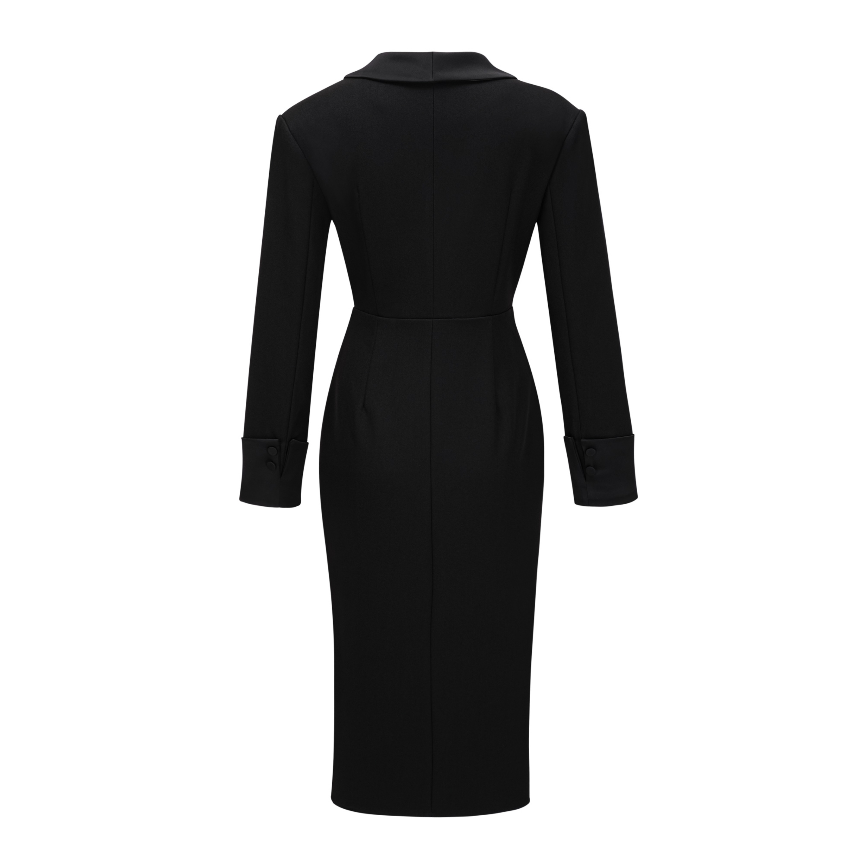 Mirela Black Asymmetrical Plunge Neck Midi Dress