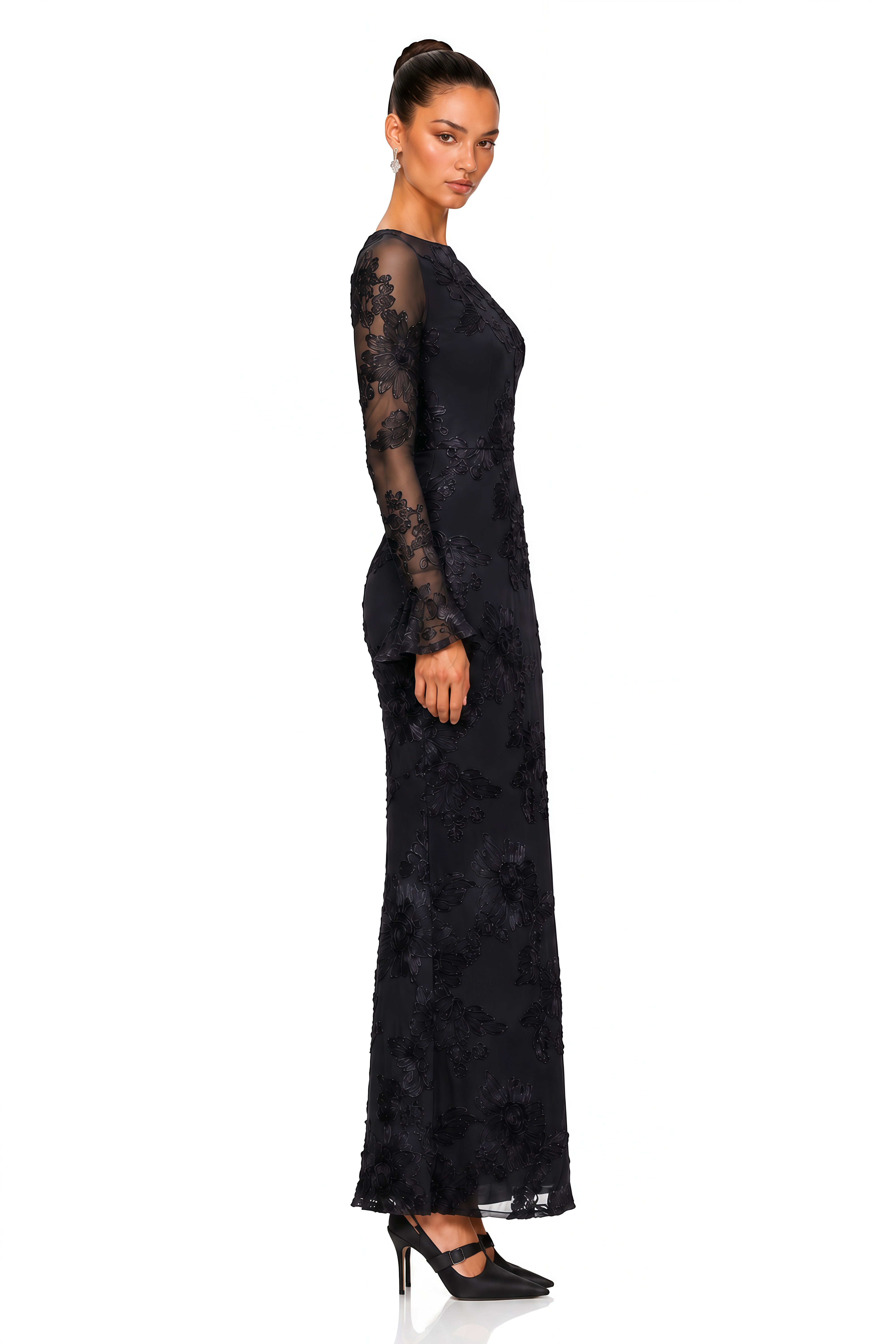 Mireya Black Floral Embroidered Maxi Dress