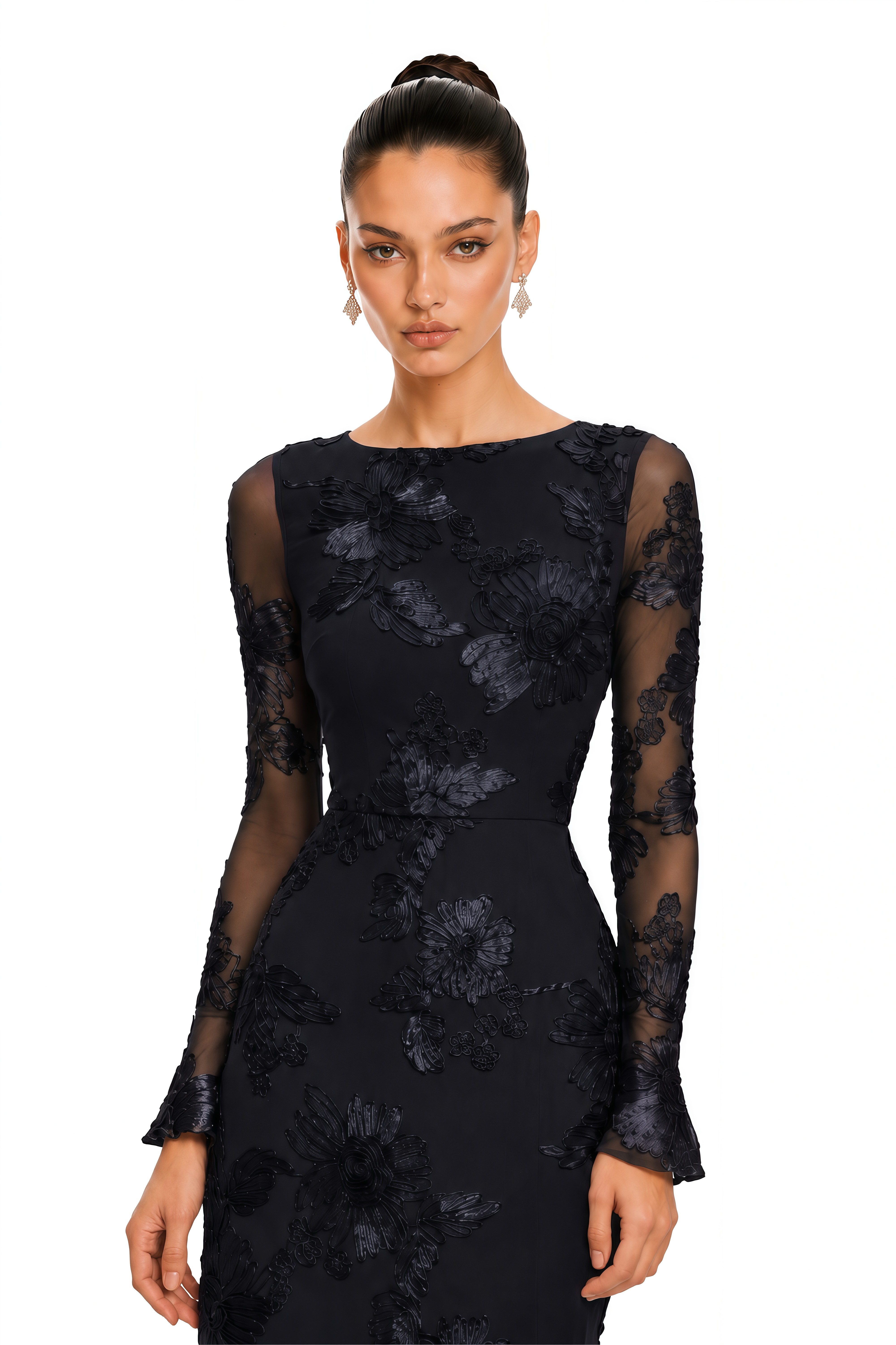 Mireya Black Floral Embroidered Maxi Dress