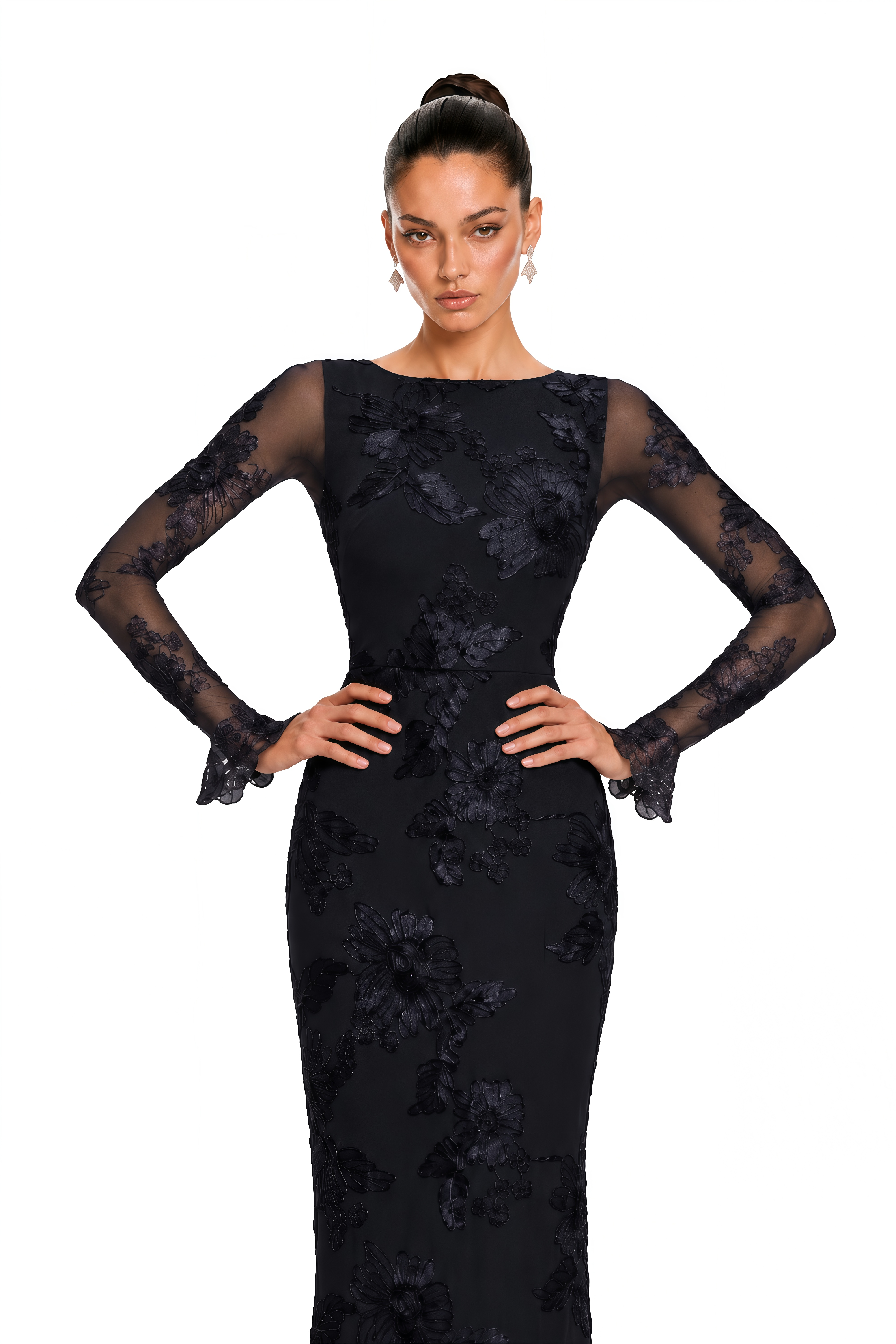 Mireya Black Floral Embroidered Maxi Dress