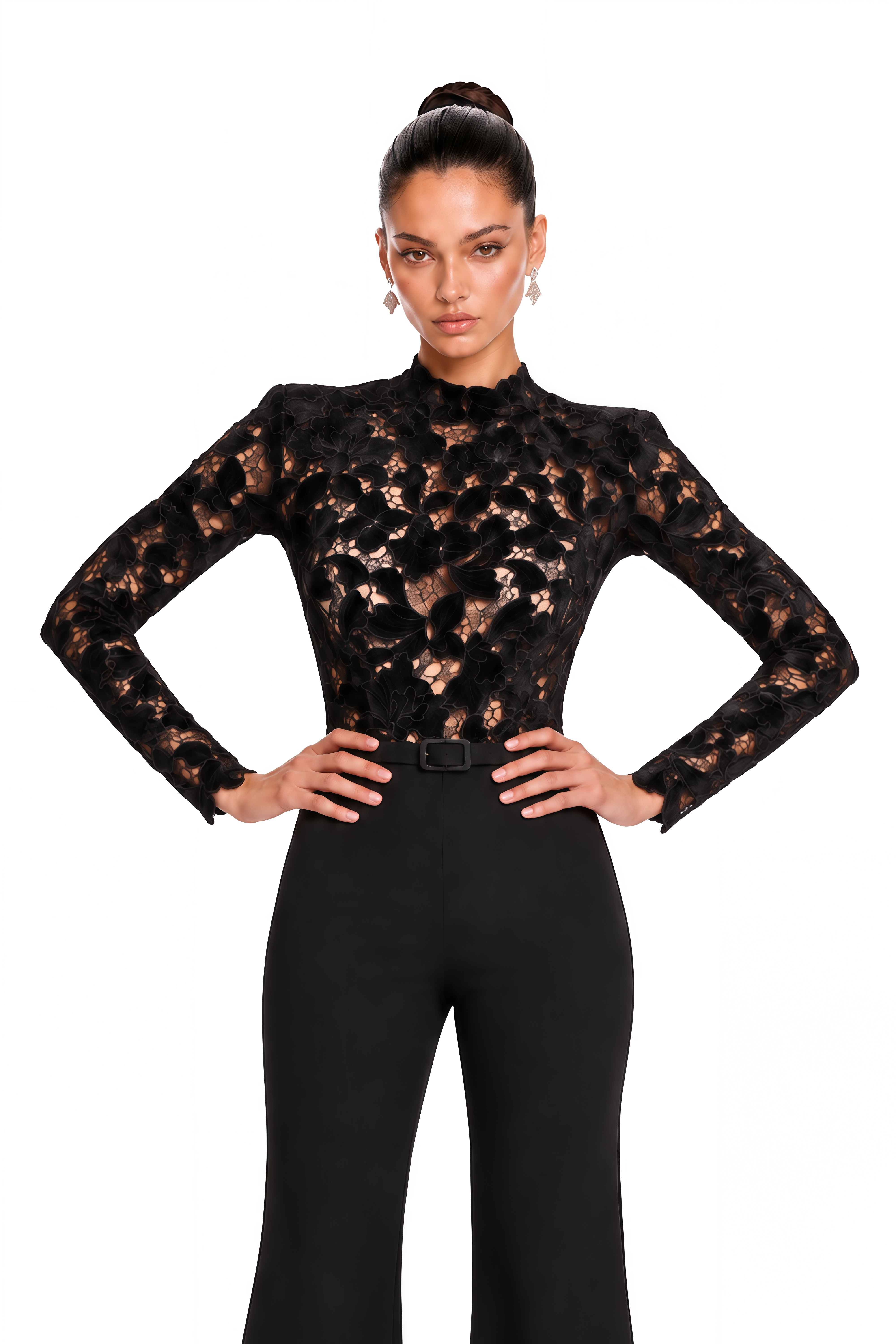 Mireya Black Lace Bodice Wide Leg Jumpsuit