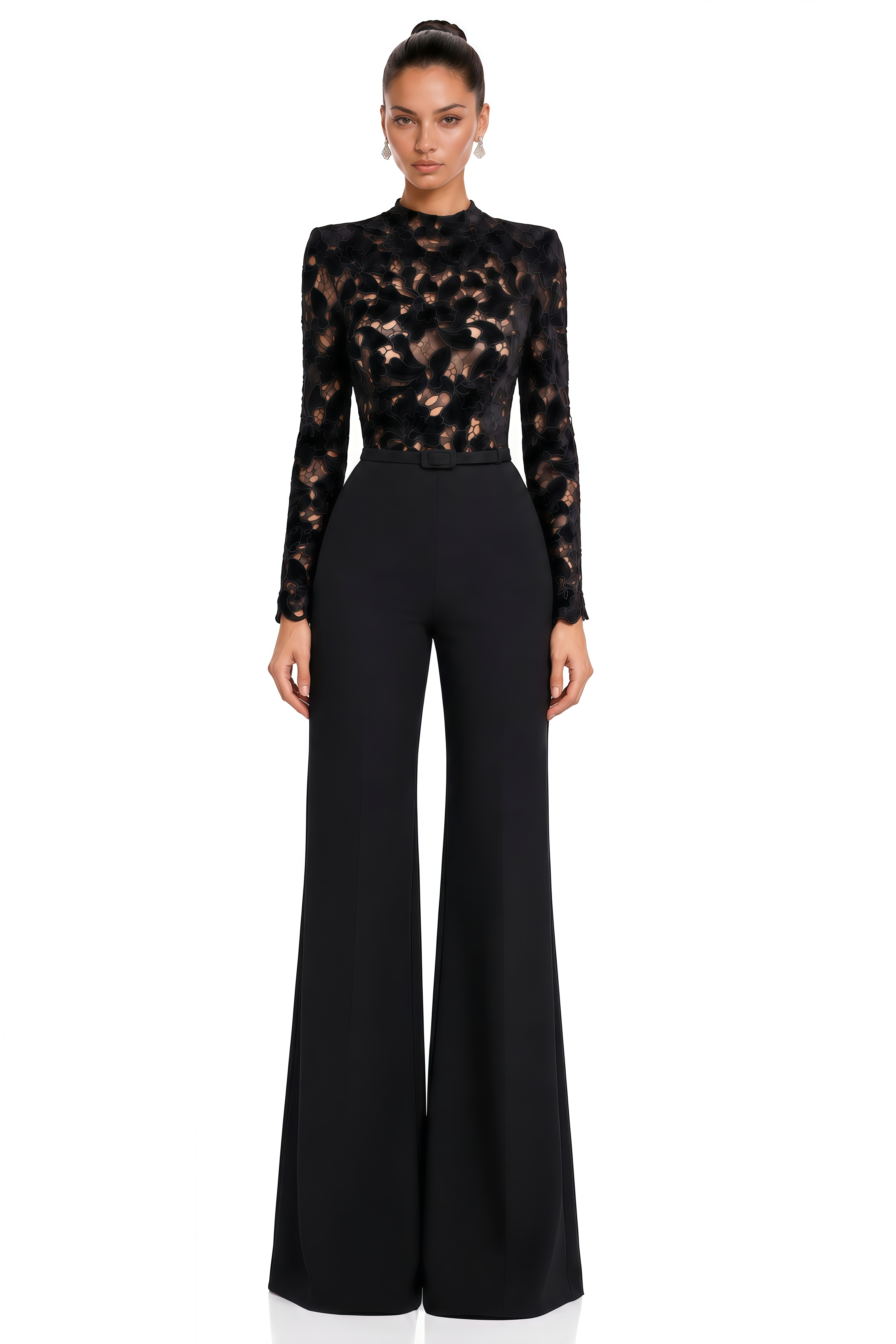 Mireya Black Lace Bodice Wide Leg Jumpsuit