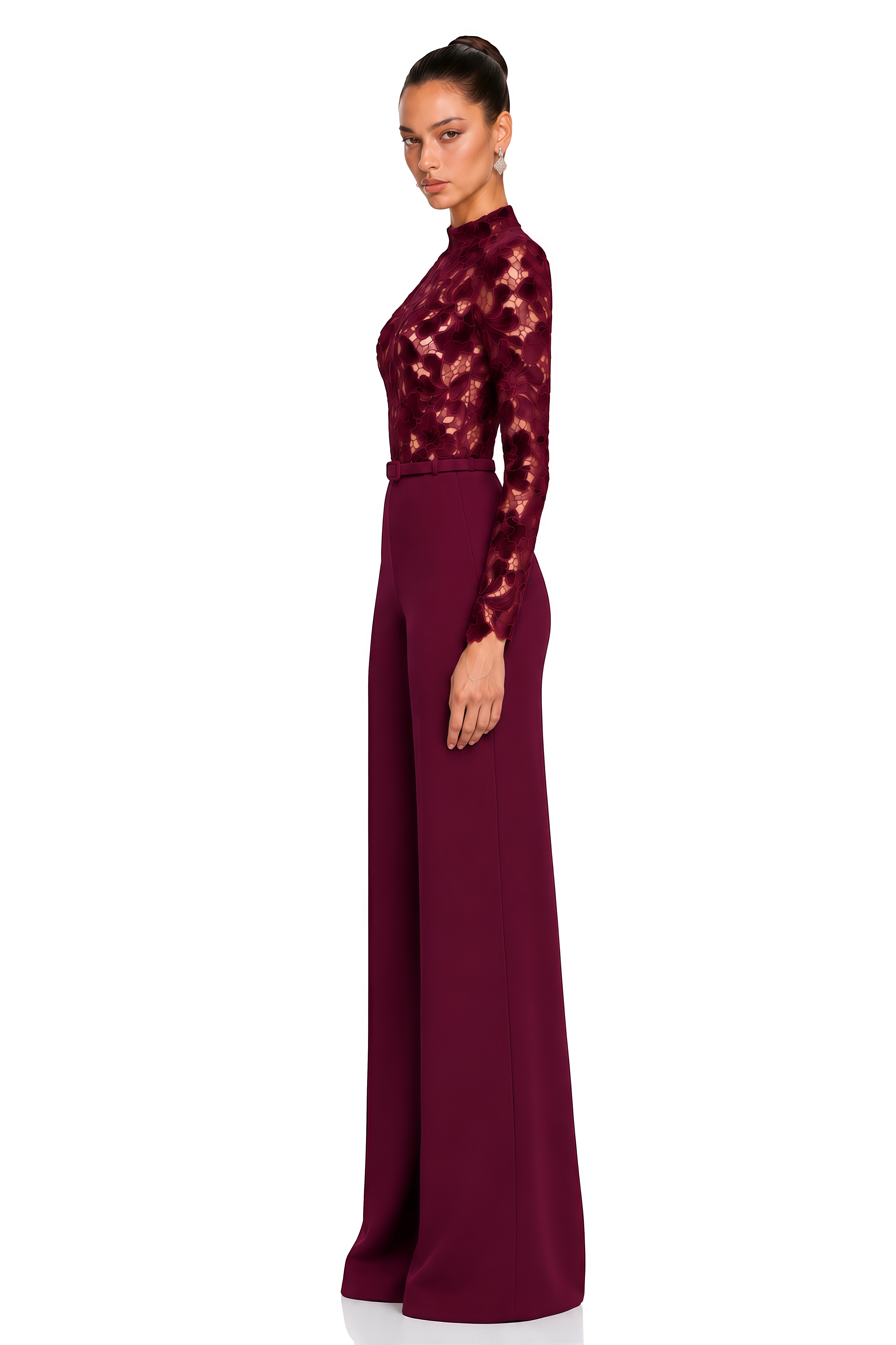 Mireya Burgundy Lace Bodice Wide Leg Jumpsuit