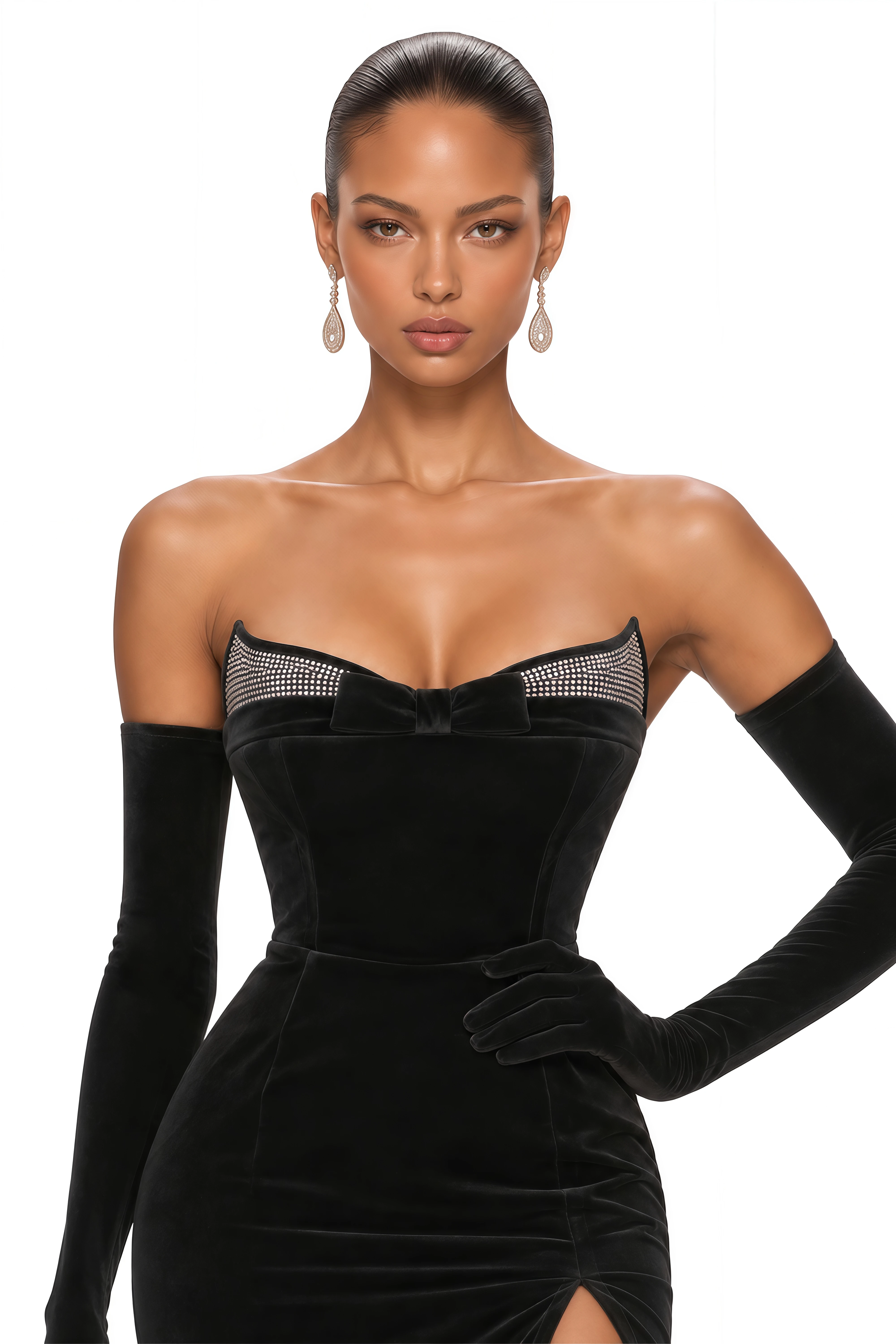 Mollie Black Strapless Sequined Velvet Maxi Dress