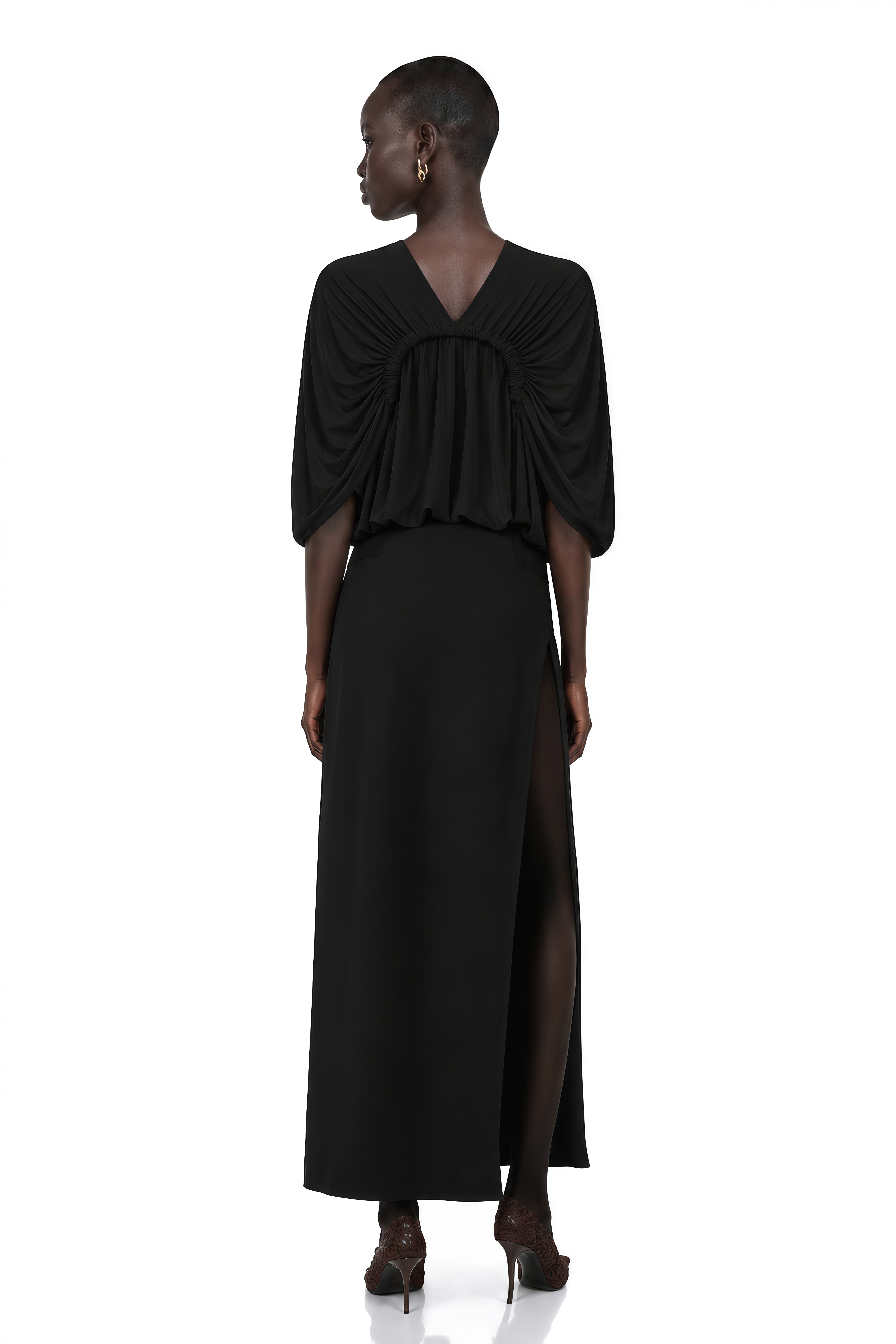 Monique Black Belted Side Slit Maxi Skirt