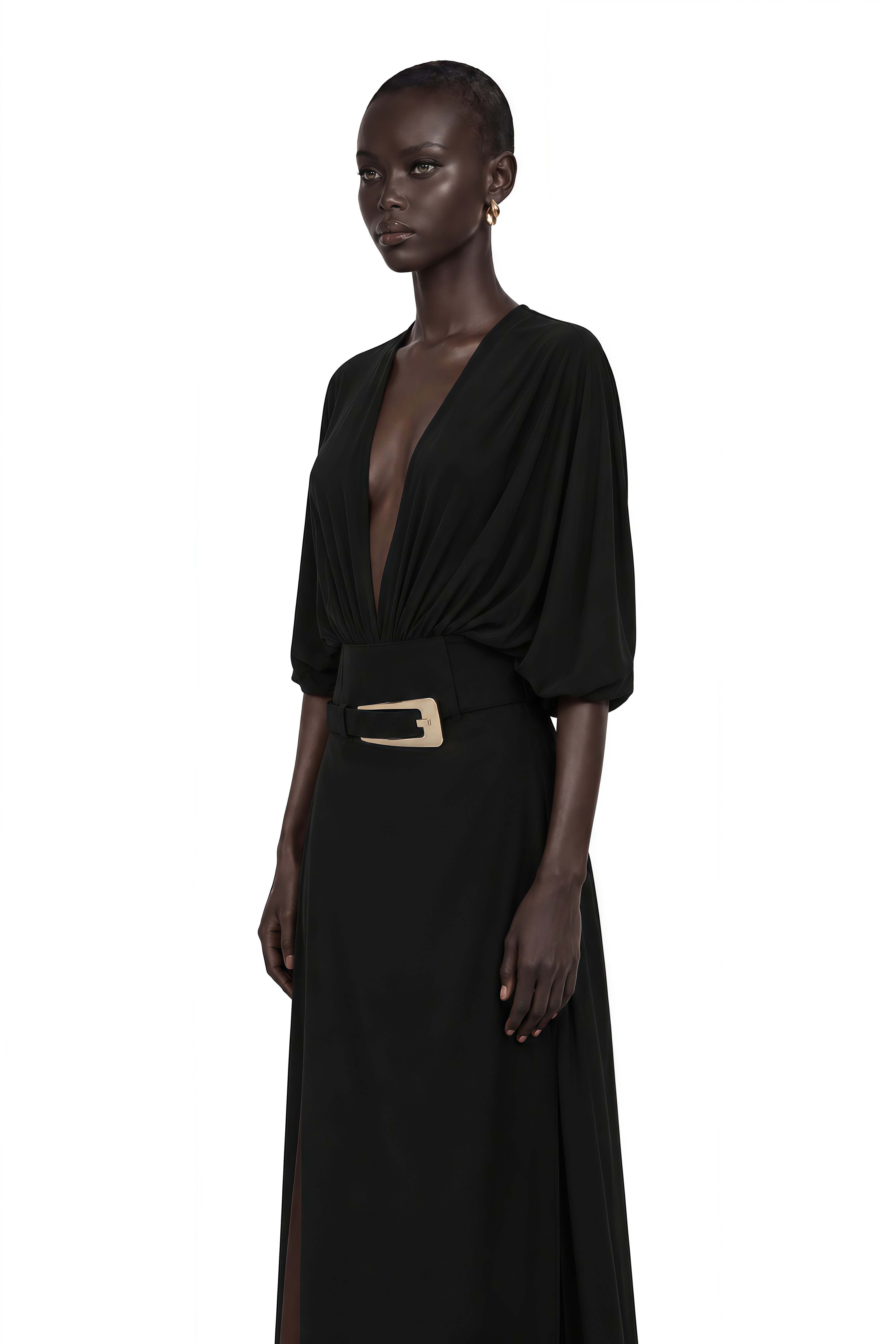 Monique Black Belted Side Slit Maxi Skirt