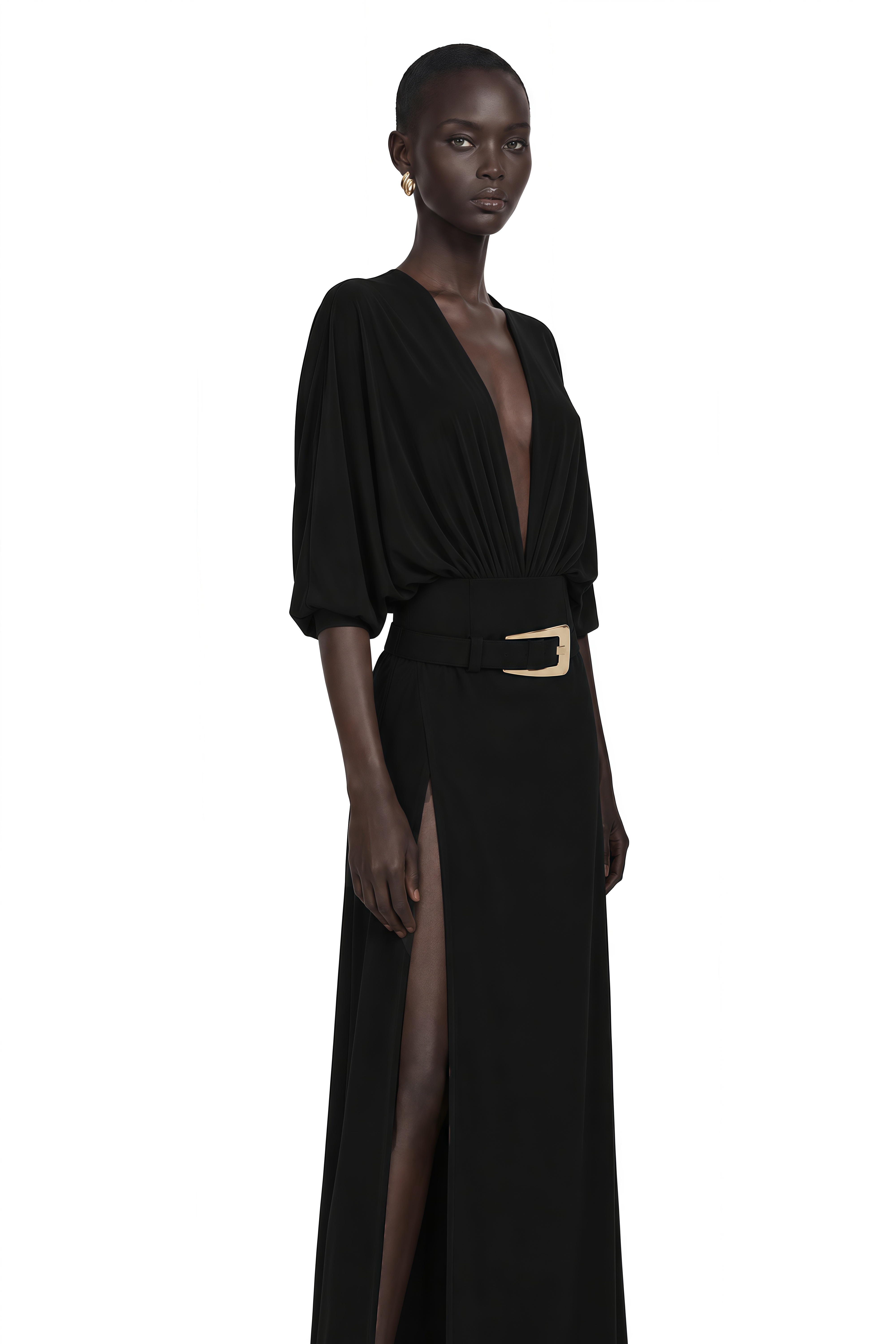 Monique Black Belted Side Slit Maxi Skirt