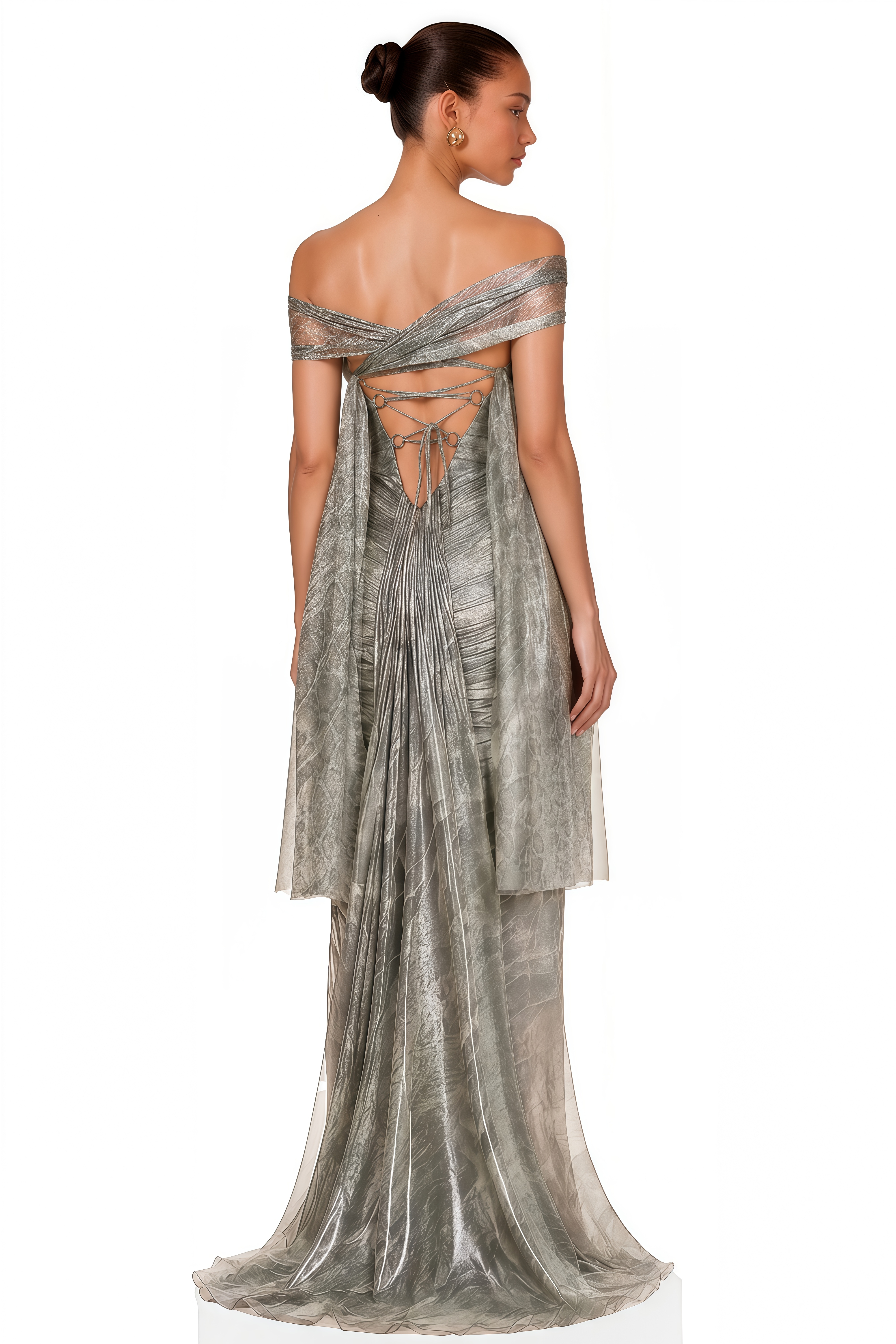 Muriel Silver Grey Ruched Maxi Dress with Cut-Out