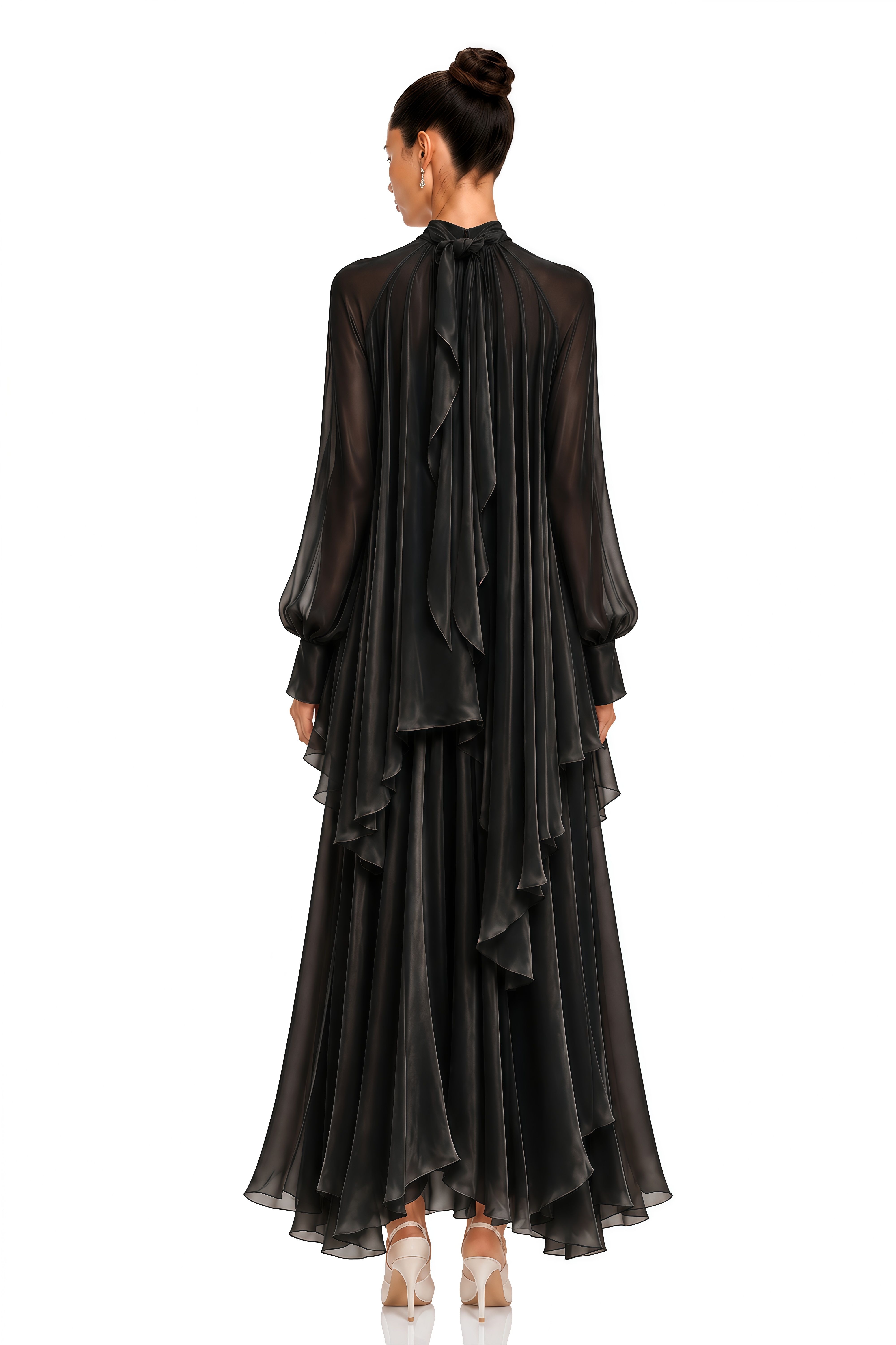 Myia Black High Neck Long Sleeve Blouse & Maxi Skirt Set