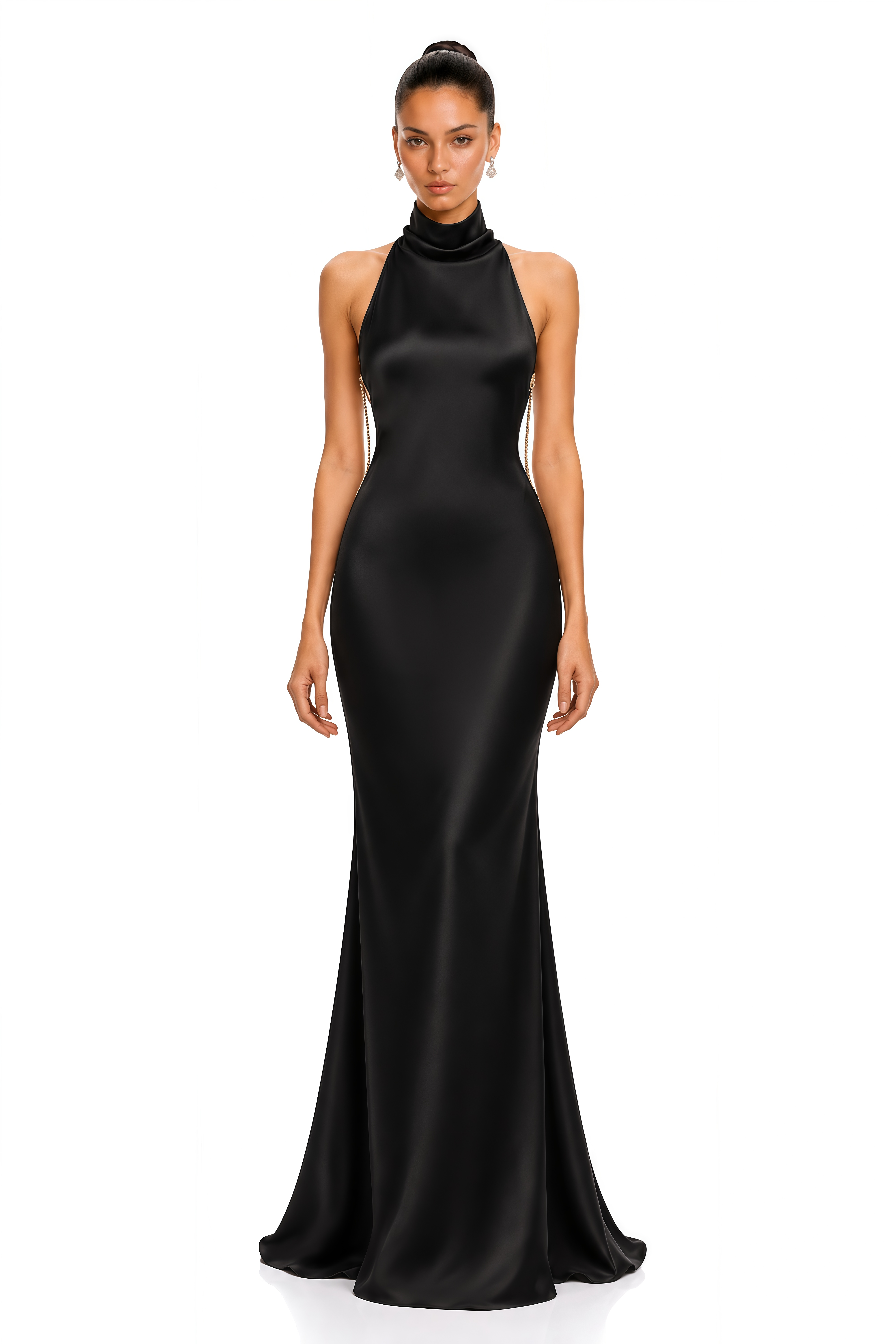 Myla Black Satin Halterneck Backless Maxi Dress