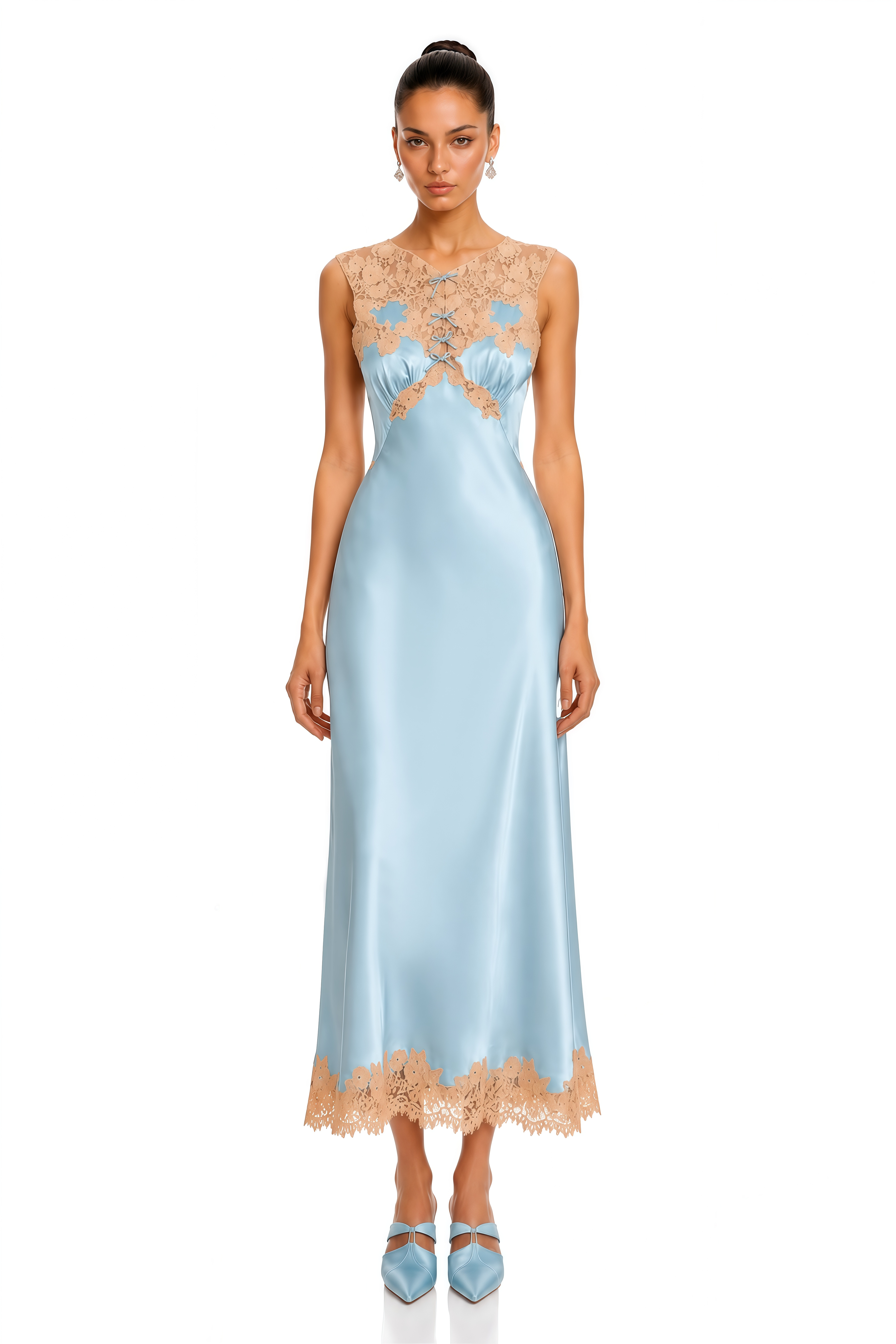 Mylee Blue Lace Trim Embroidered Midi Dress