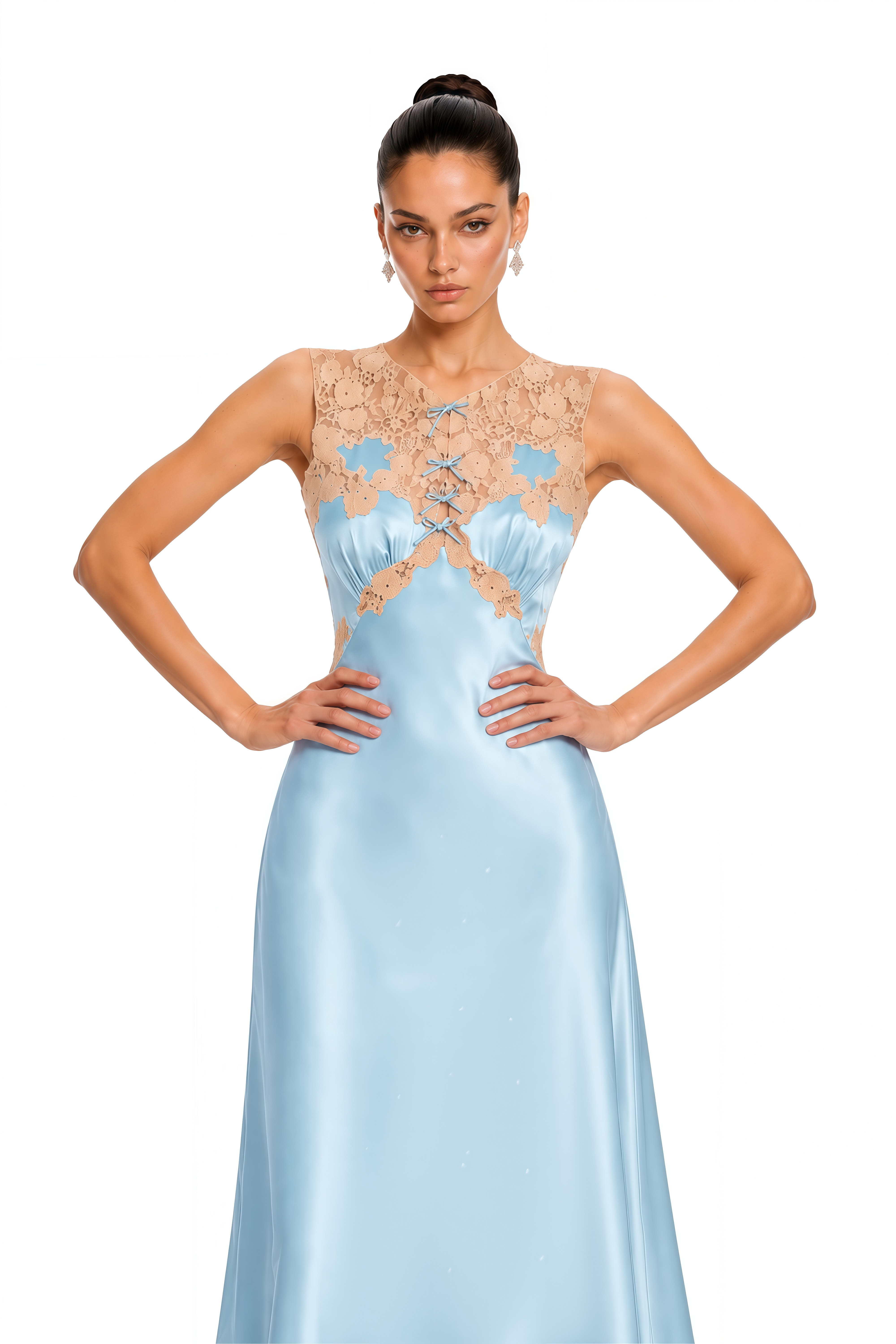 Mylee Blue Lace Trim Embroidered Midi Dress