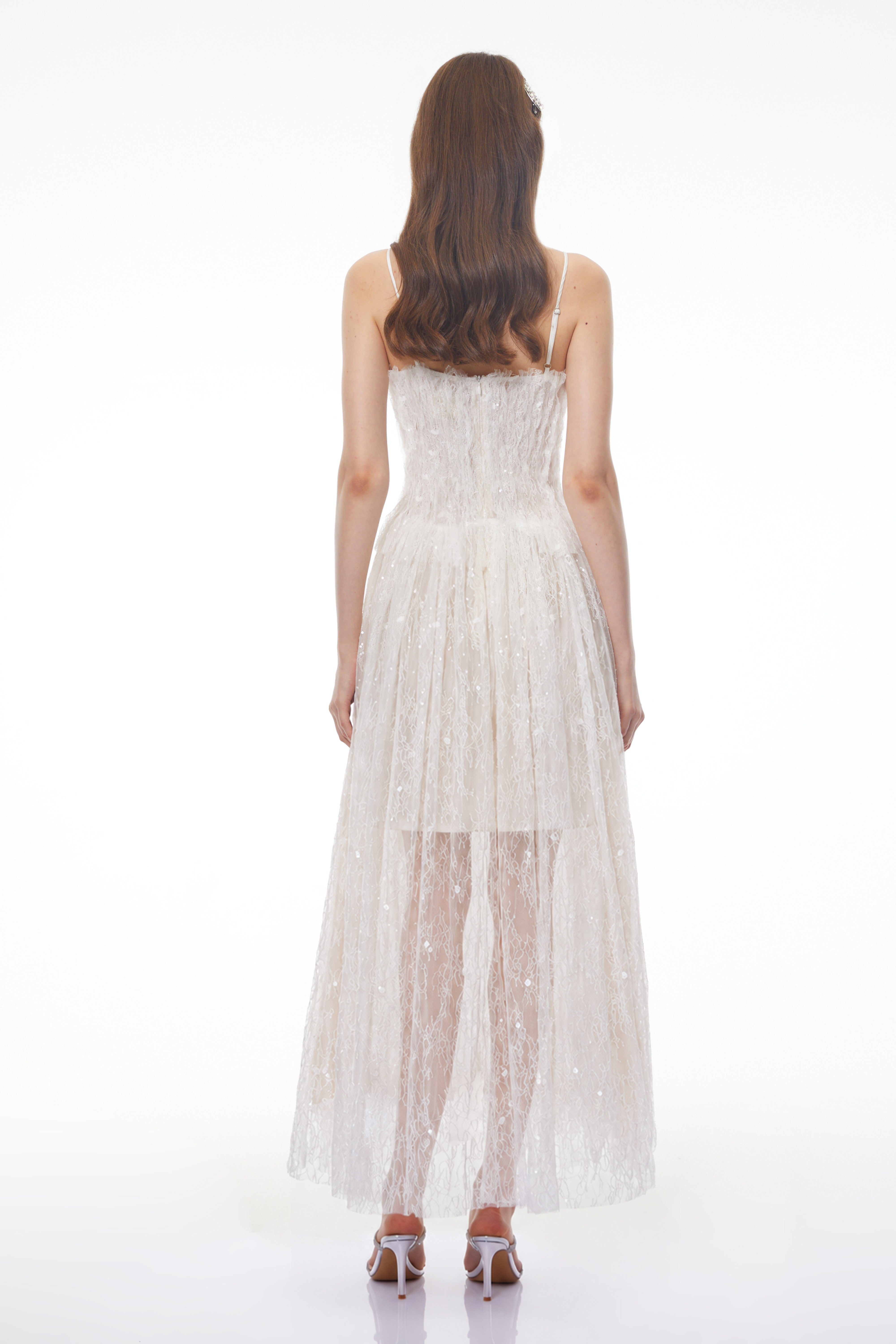 Nadir White Pleated Lace Maxi Dress