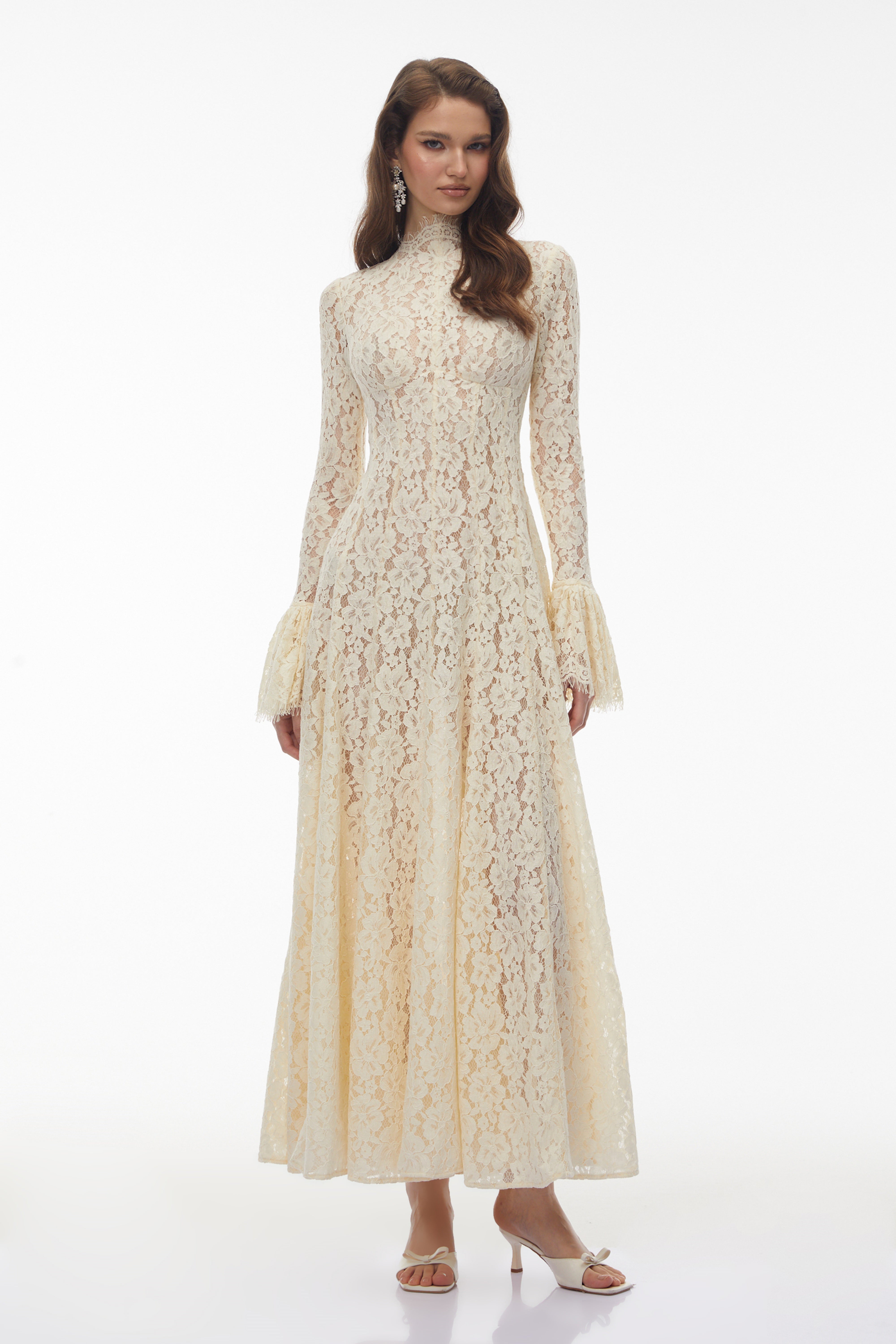 Nasrin White Mock Neck Floral Lace Maxi Dress – Miss Rosier