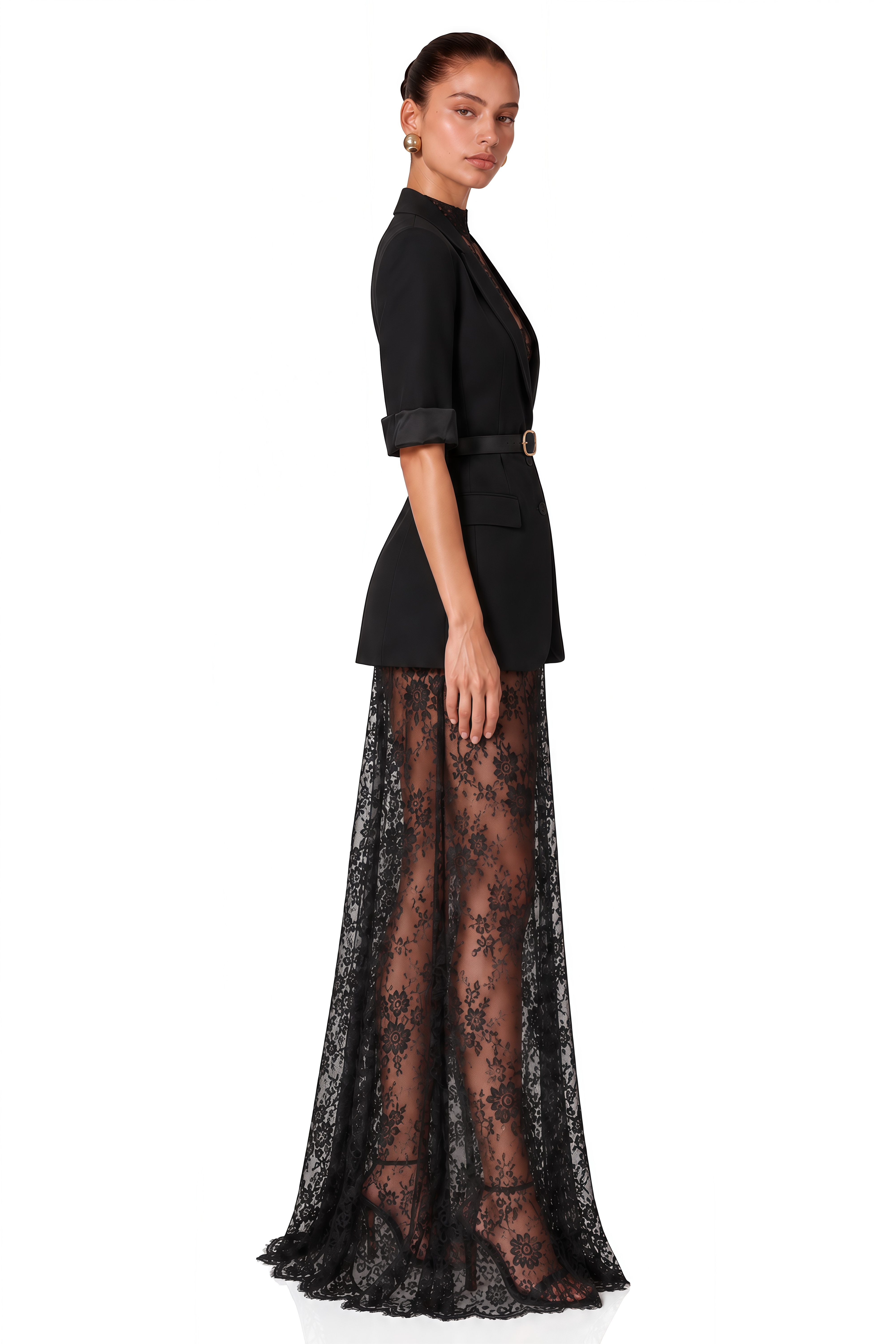 Natalia Black Blazer & Lace Maxi Dress Set