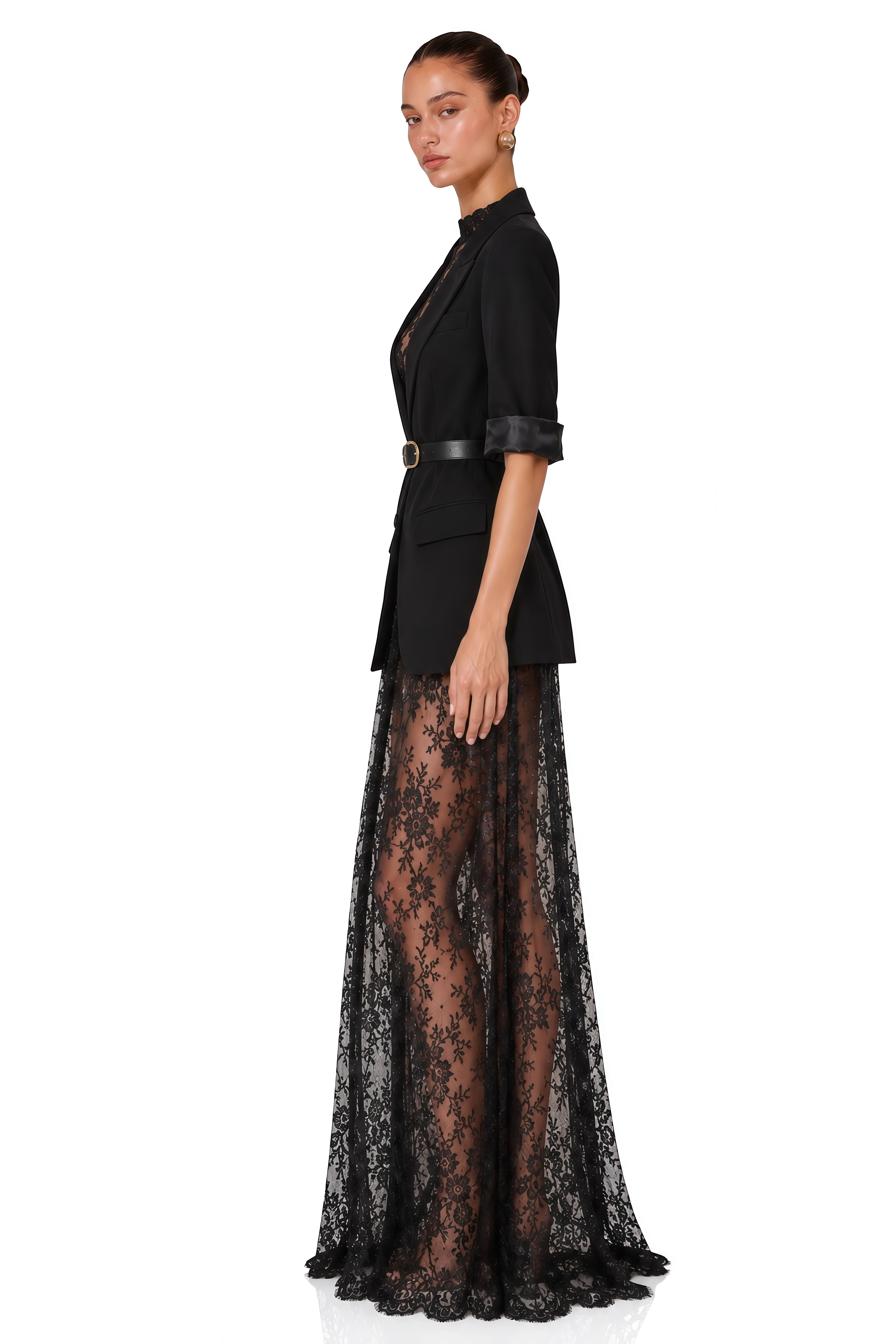 Natalia Black Blazer & Lace Maxi Dress Set