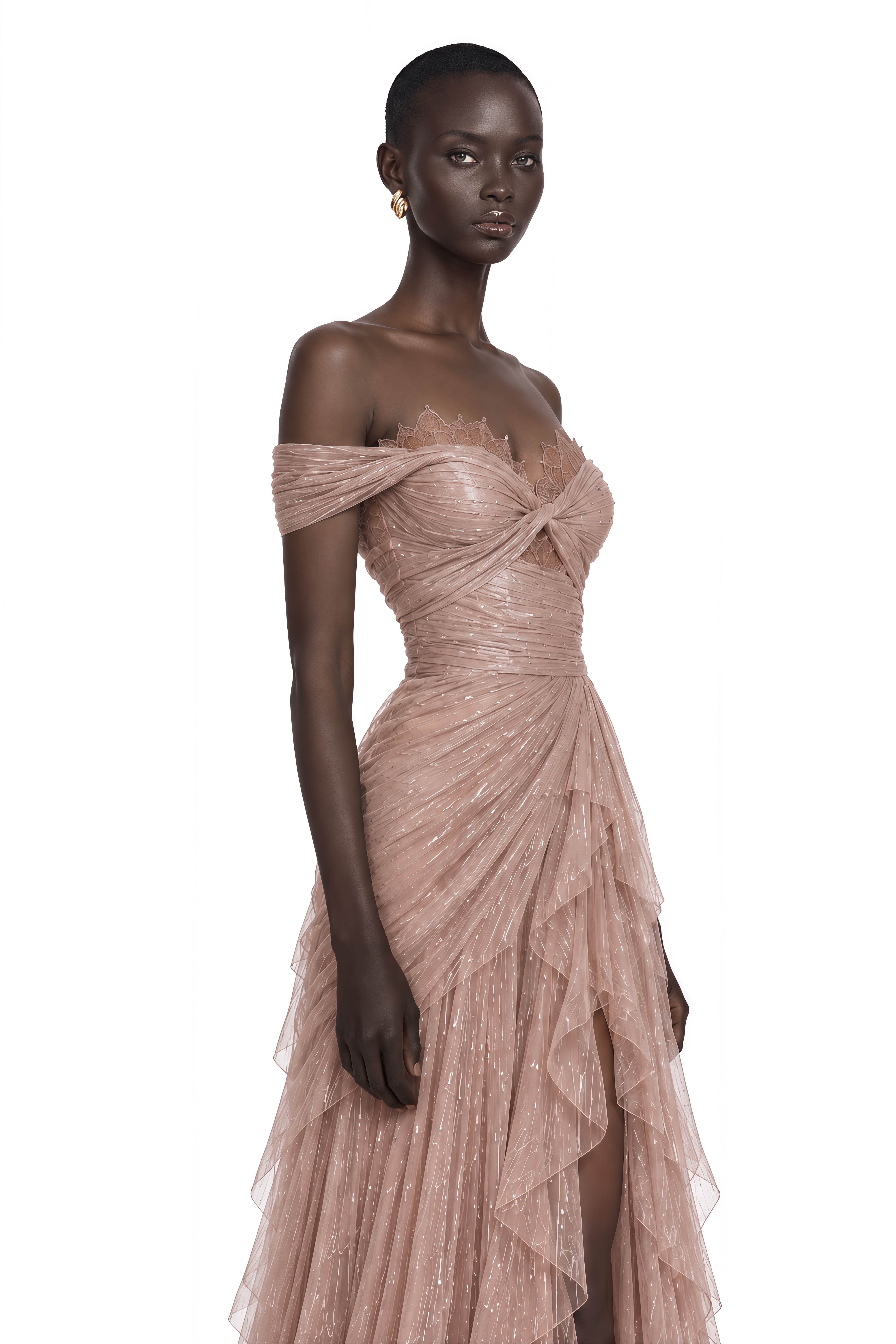 Natalie Dusty Rose Off Shoulder Ruffle Maxi Dress