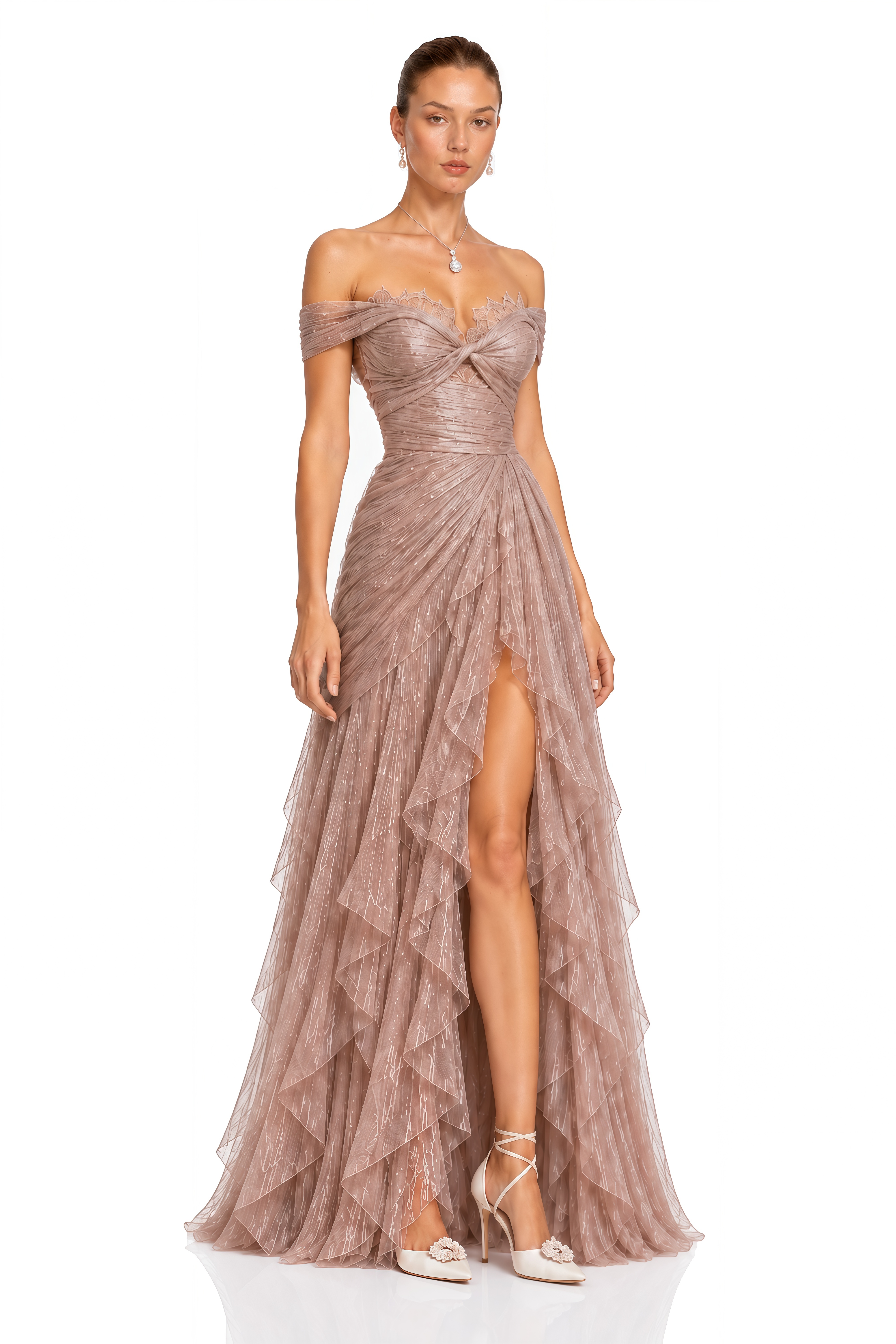 Natalie Dusty Rose Off Shoulder Ruffle Maxi Dress