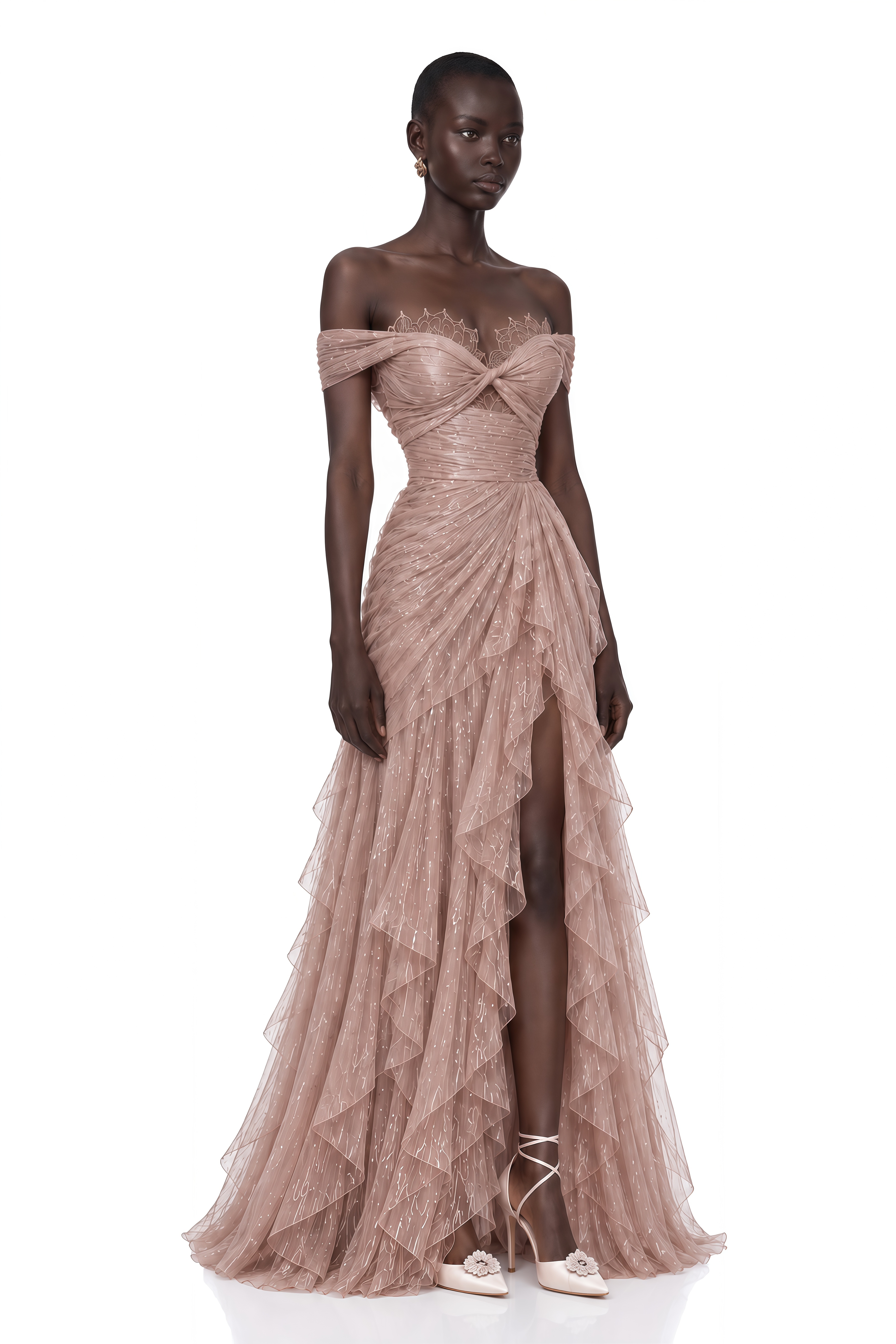 Natalie Dusty Rose Off Shoulder Ruffle Maxi Dress