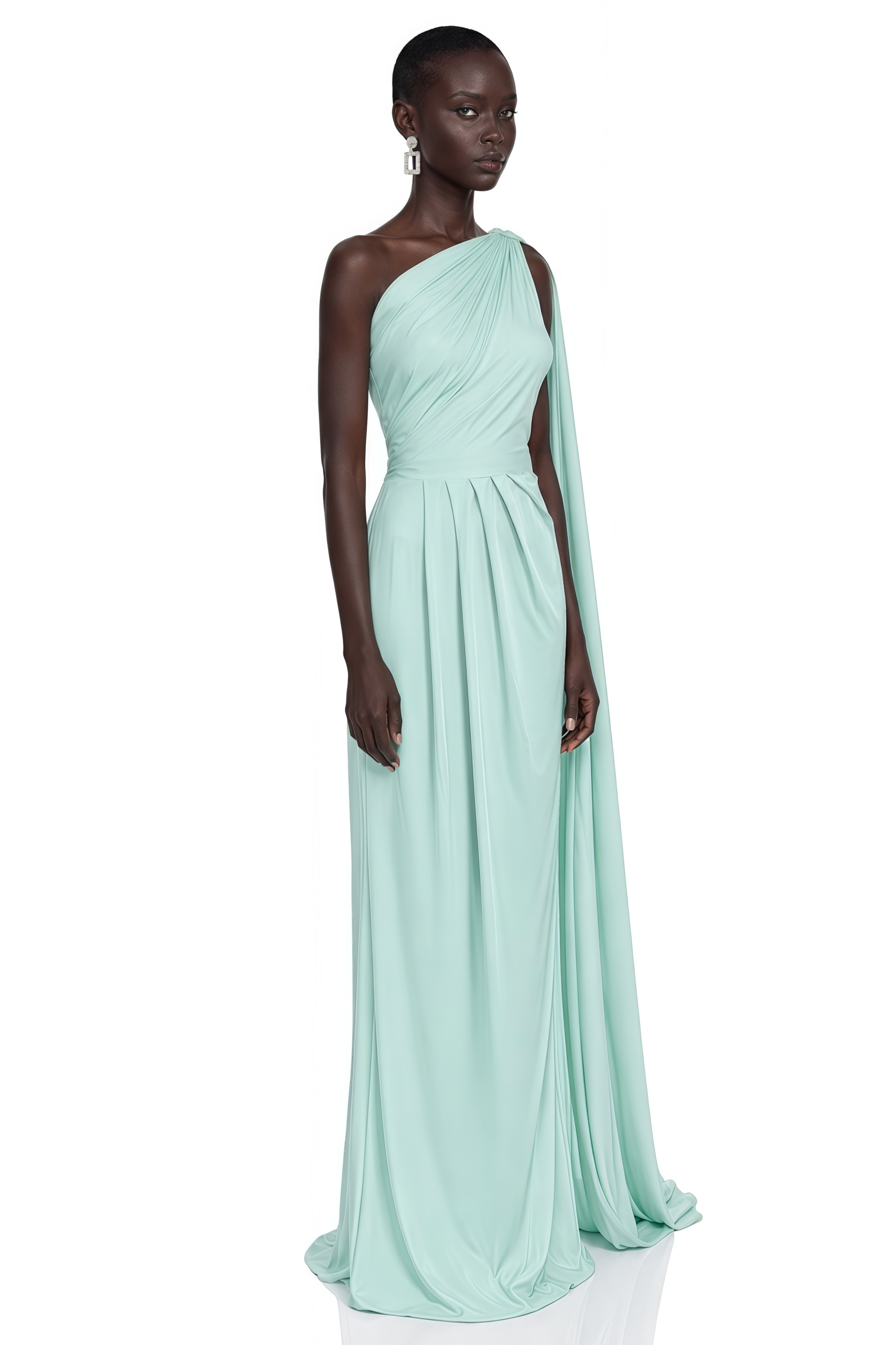 Nathalie Mint Green One Shoulder Ruched Maxi Dress