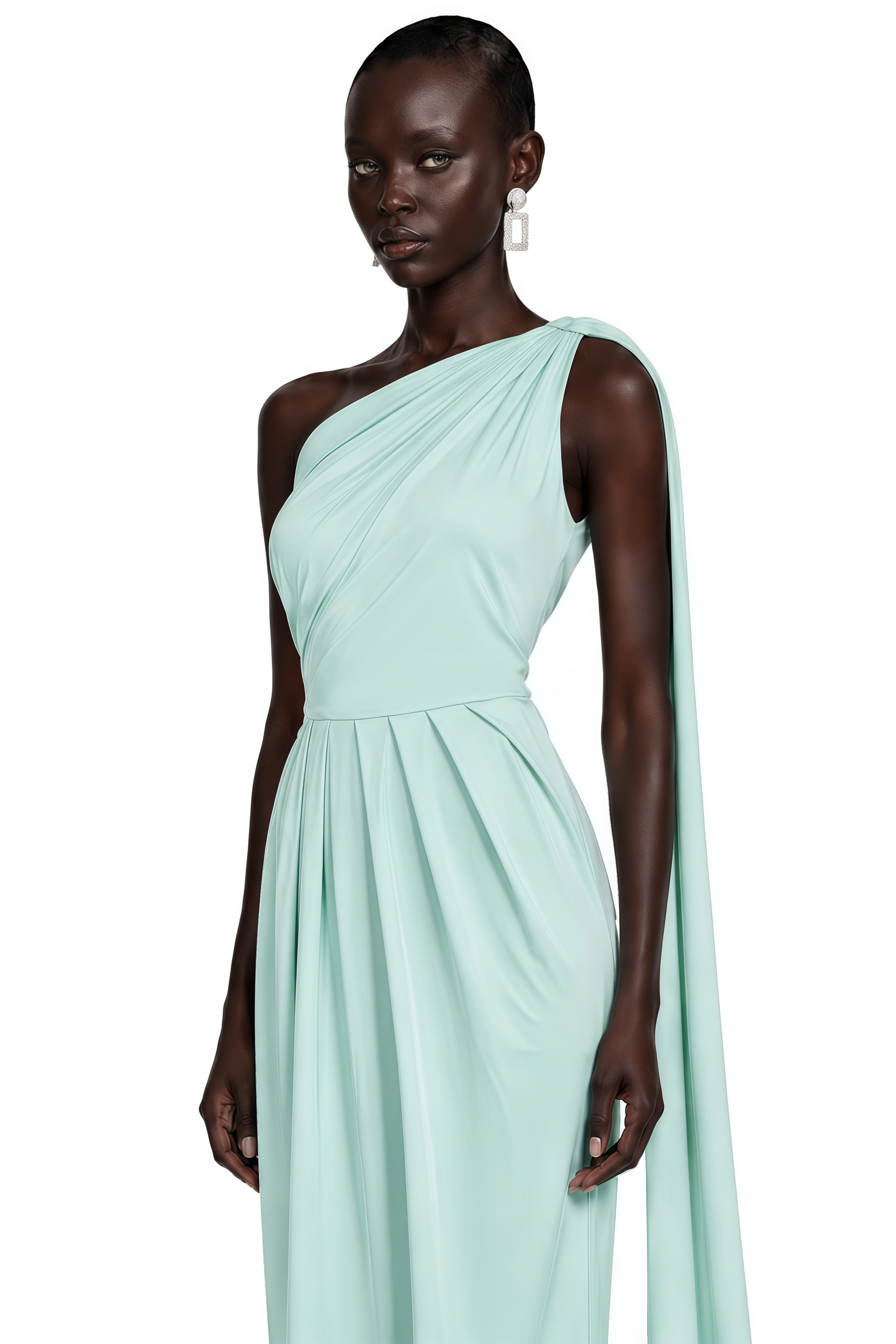 Nathalie Mint Green One Shoulder Ruched Maxi Dress
