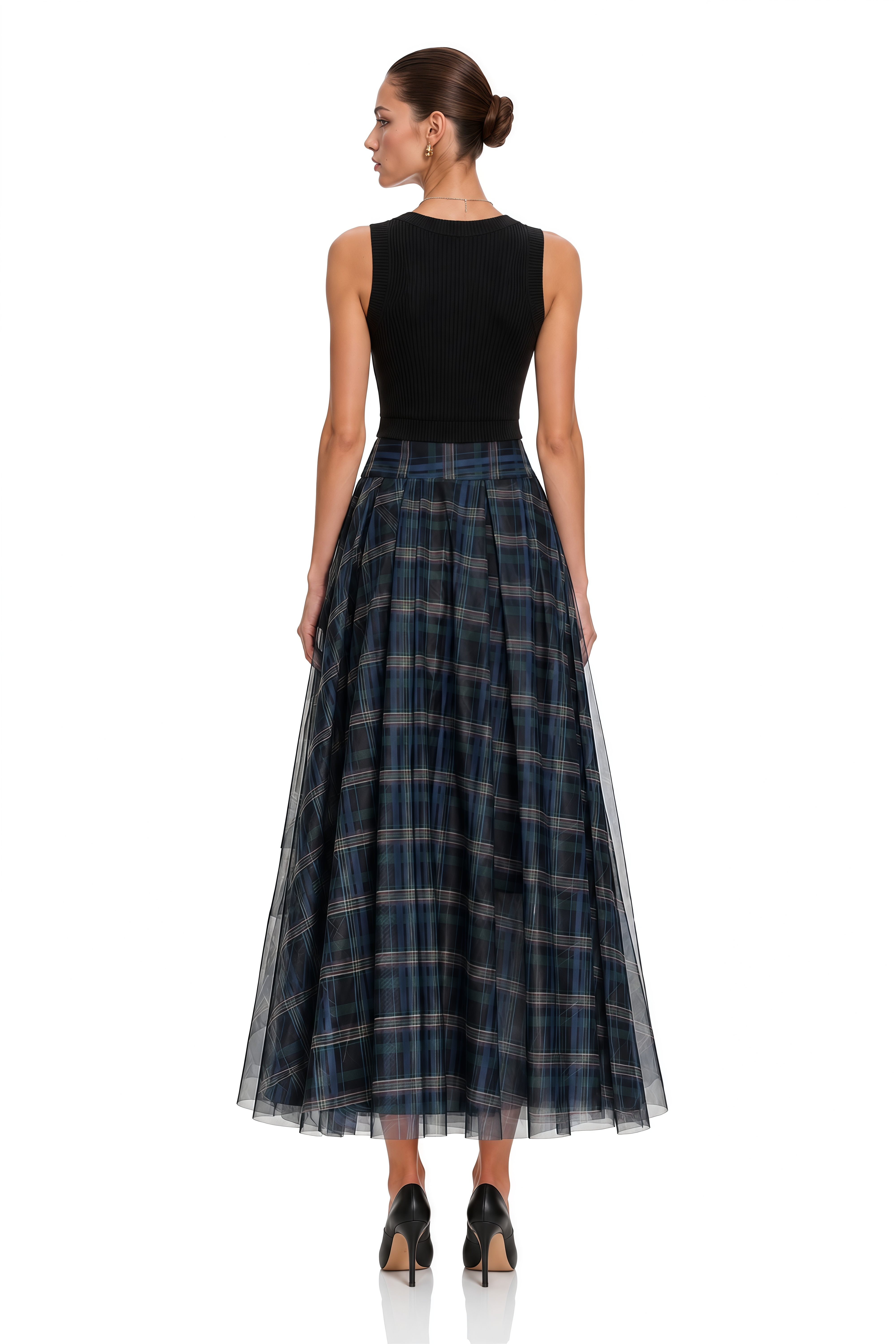 Naya Blue Plaid Asymmetrical Midi Skirt