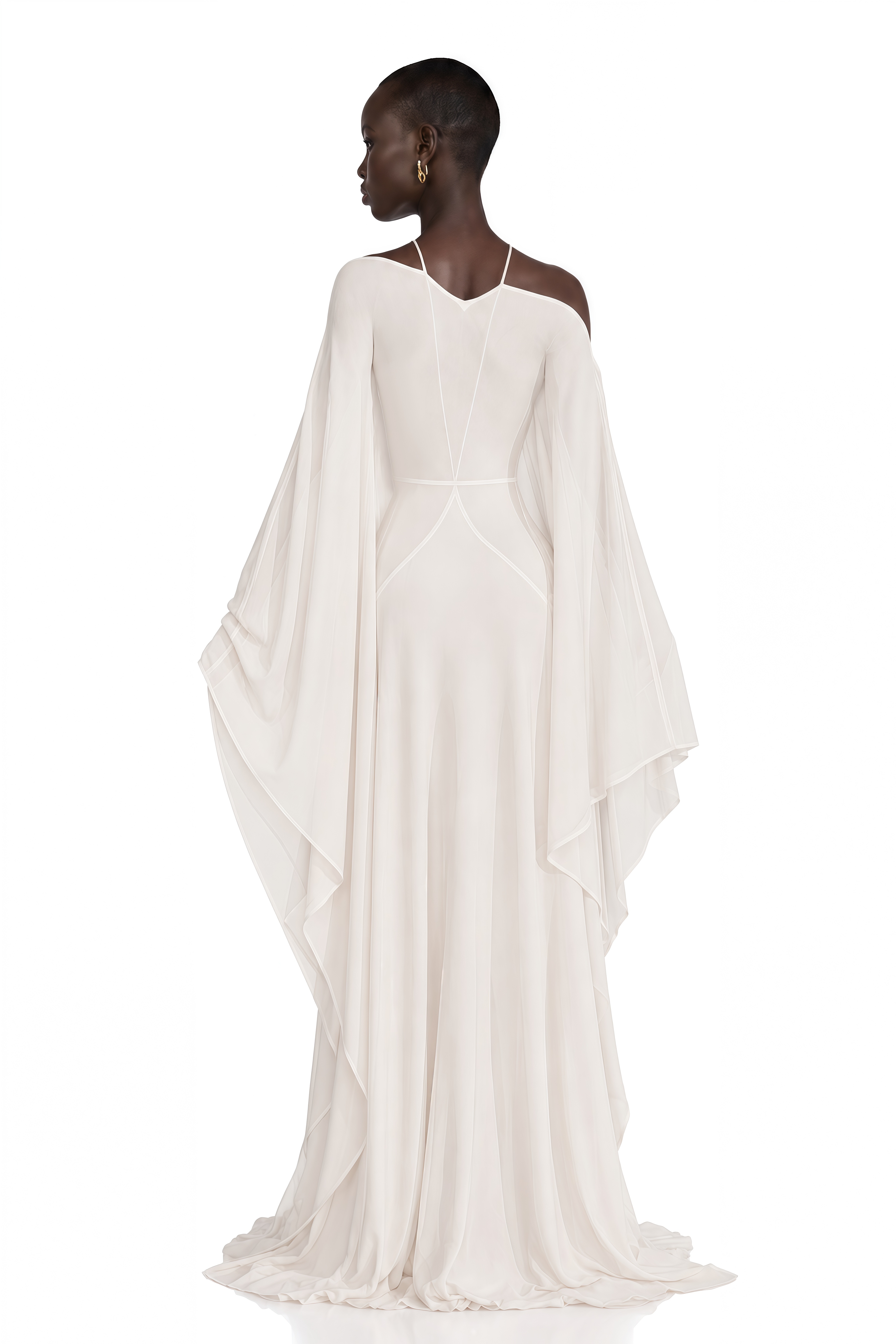 Neila White Off Shoulder Cut-Out Flared Sleeve Maxi Dress