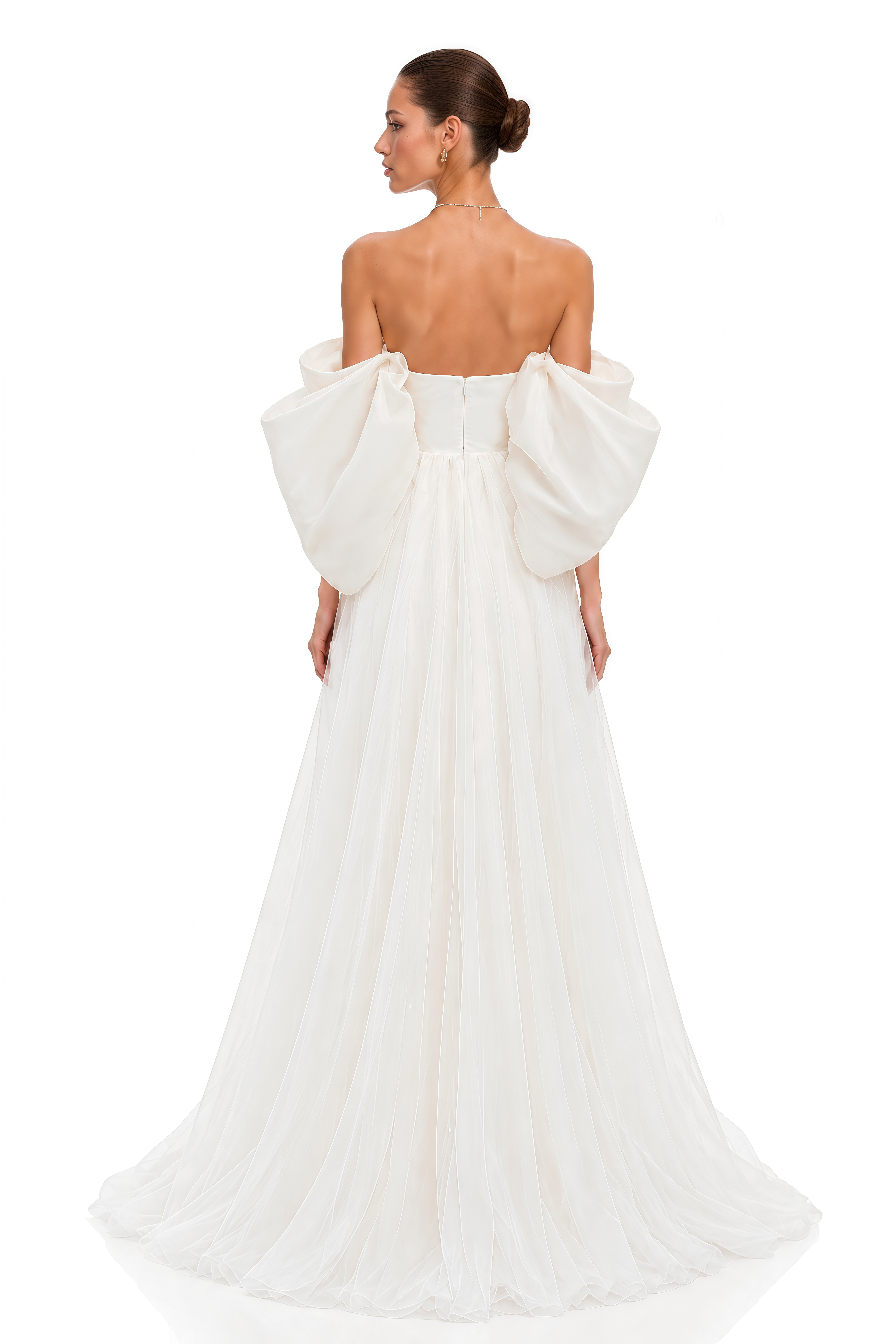 Nellie White 3D Floral Off Shoulder Tulle Maxi Dress