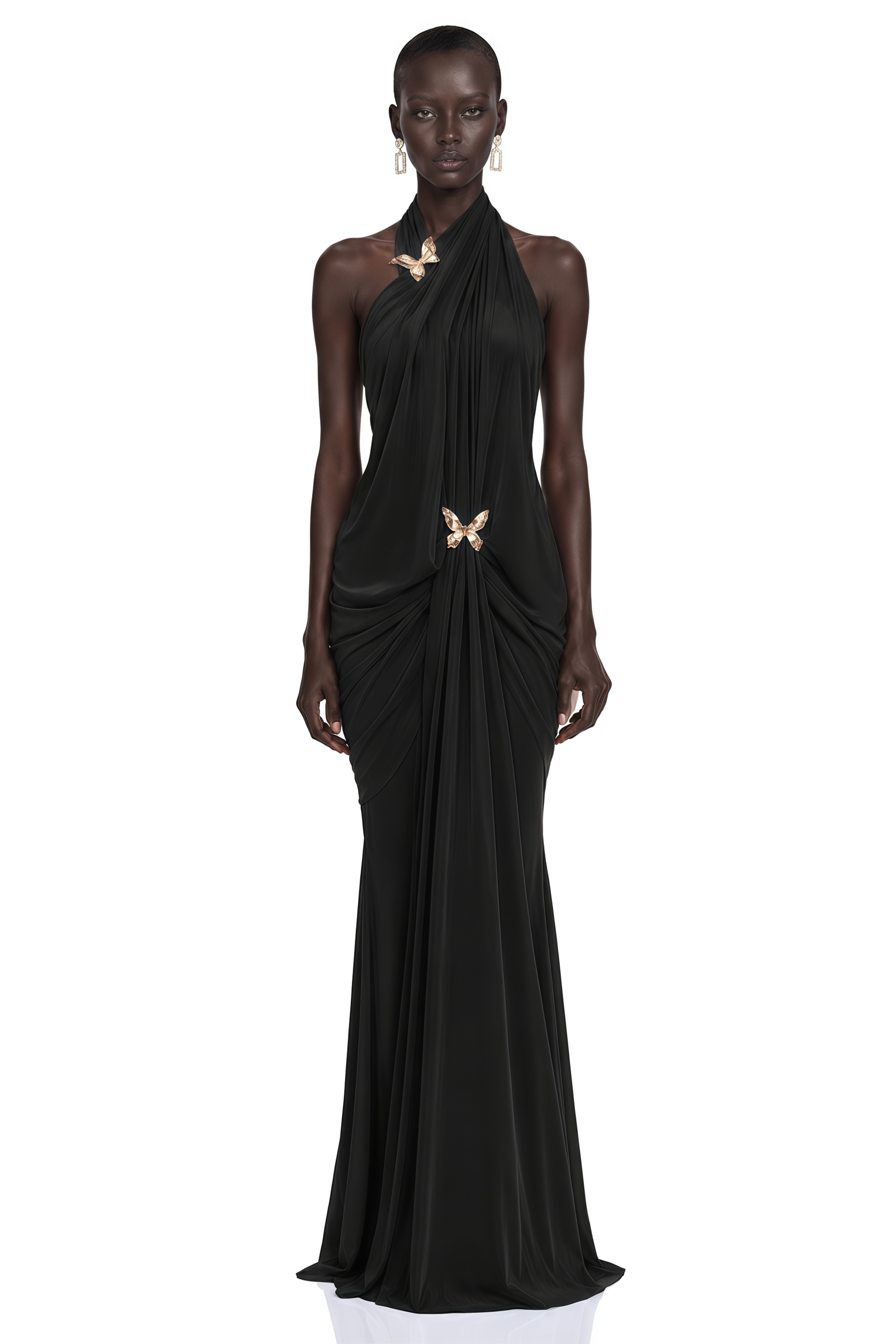 Nerina Black Draped Halterneck Maxi Dress