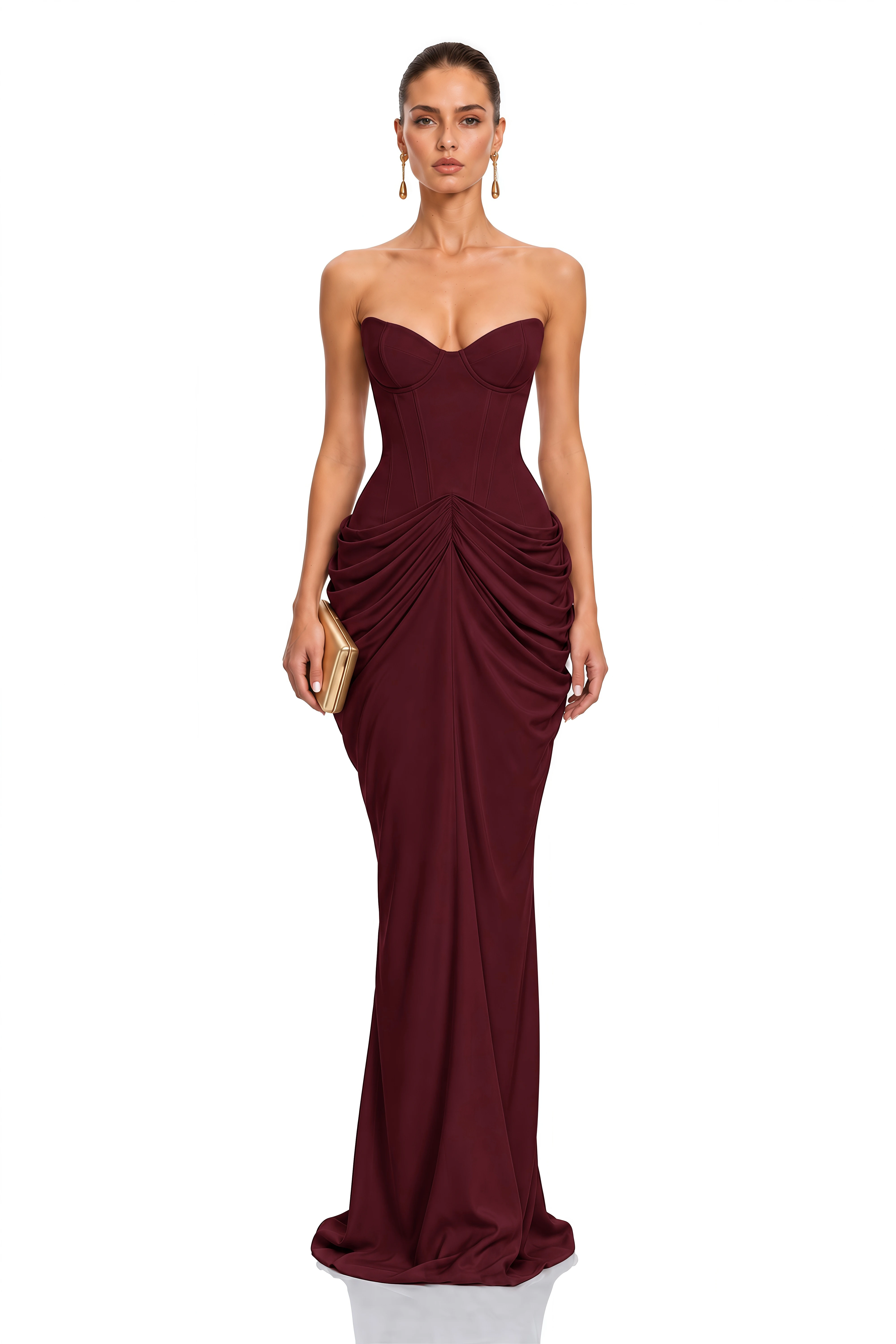 Nerissa Brown Strapless Ruched Maxi Dress
