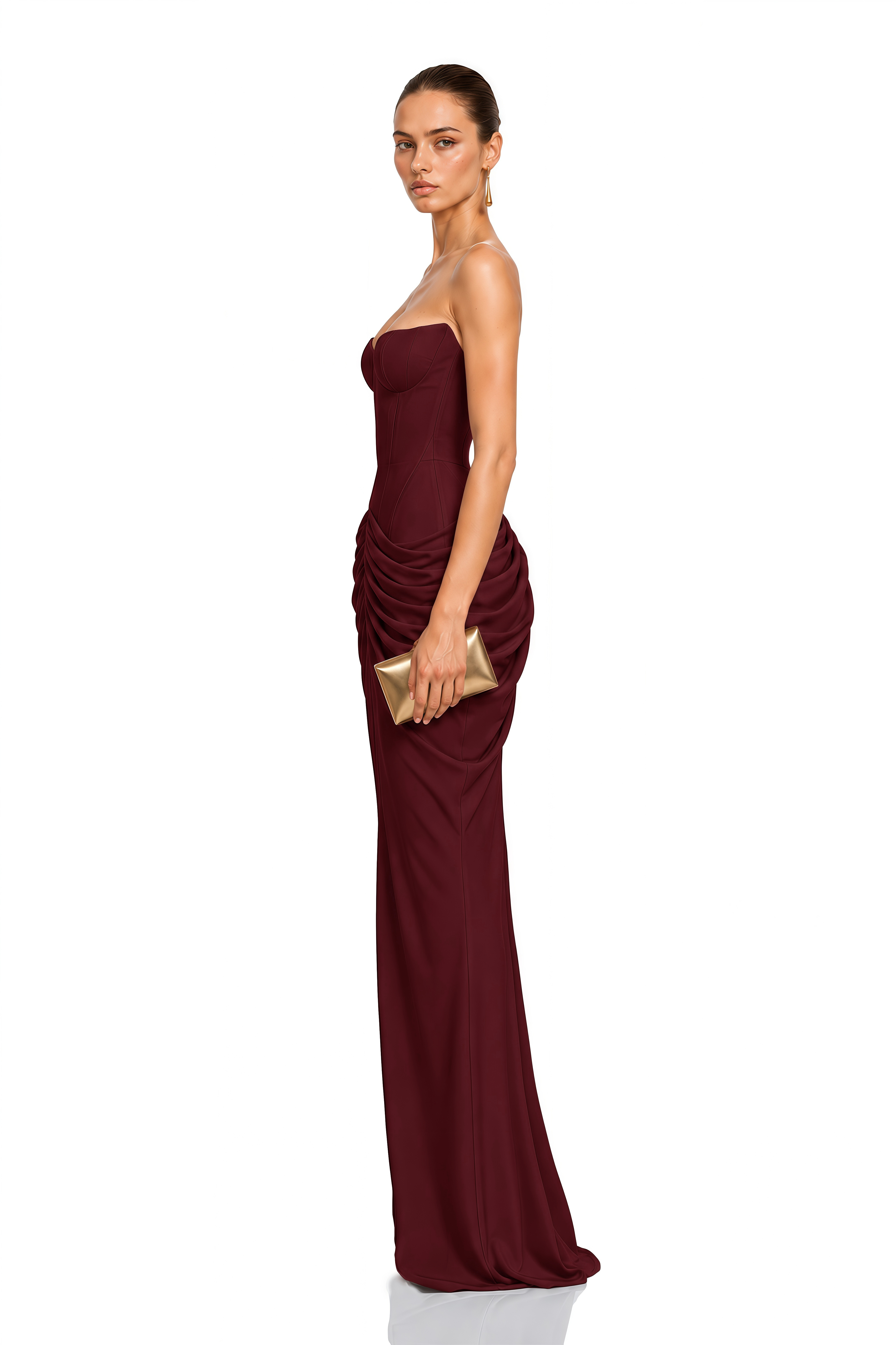 Nerissa Brown Strapless Ruched Maxi Dress