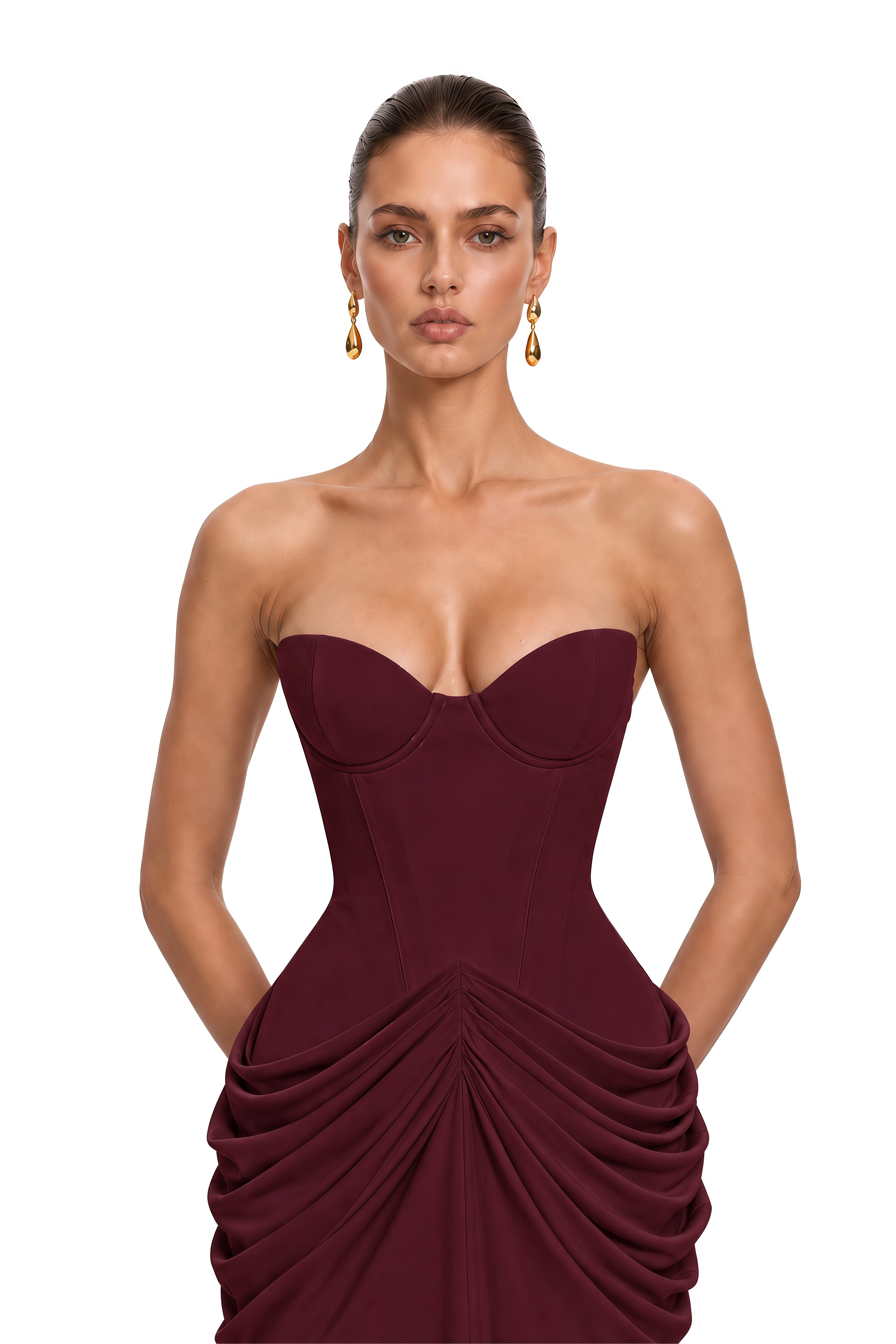 Nerissa Brown Strapless Ruched Maxi Dress