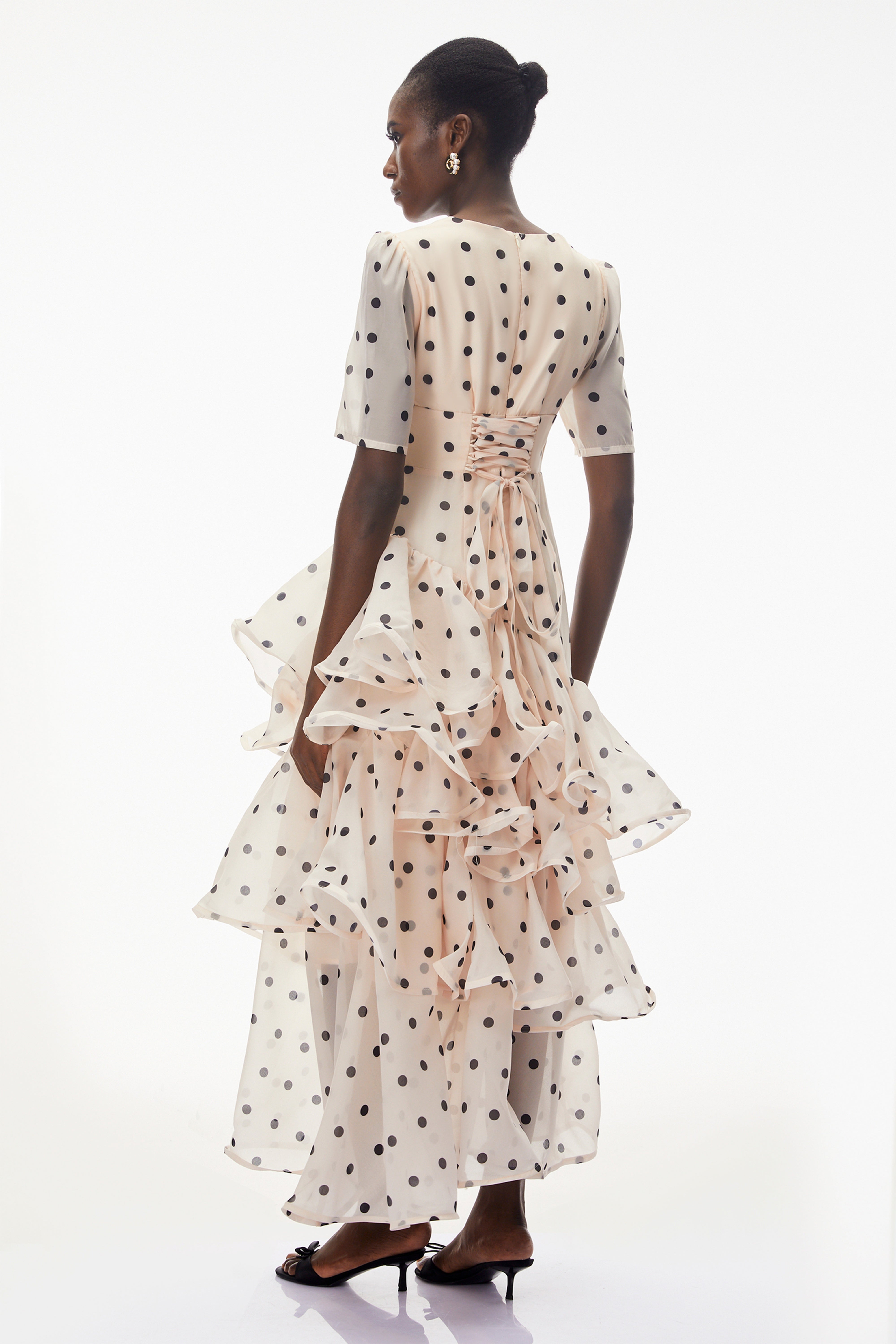 Nicoletta White Polka Dot Asymmetrical Maxi Dress
