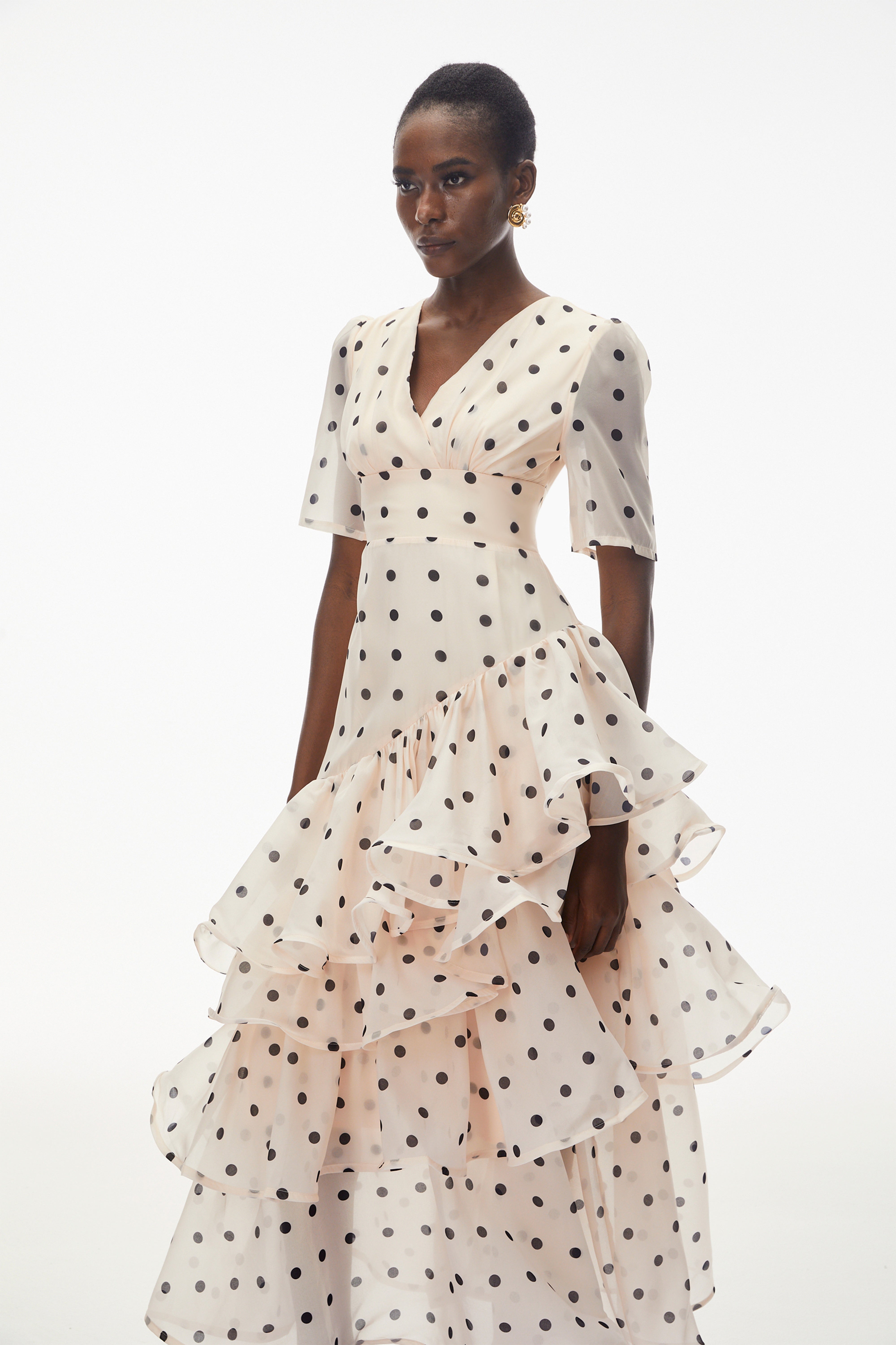 Nicoletta White Polka Dot Asymmetrical Maxi Dress