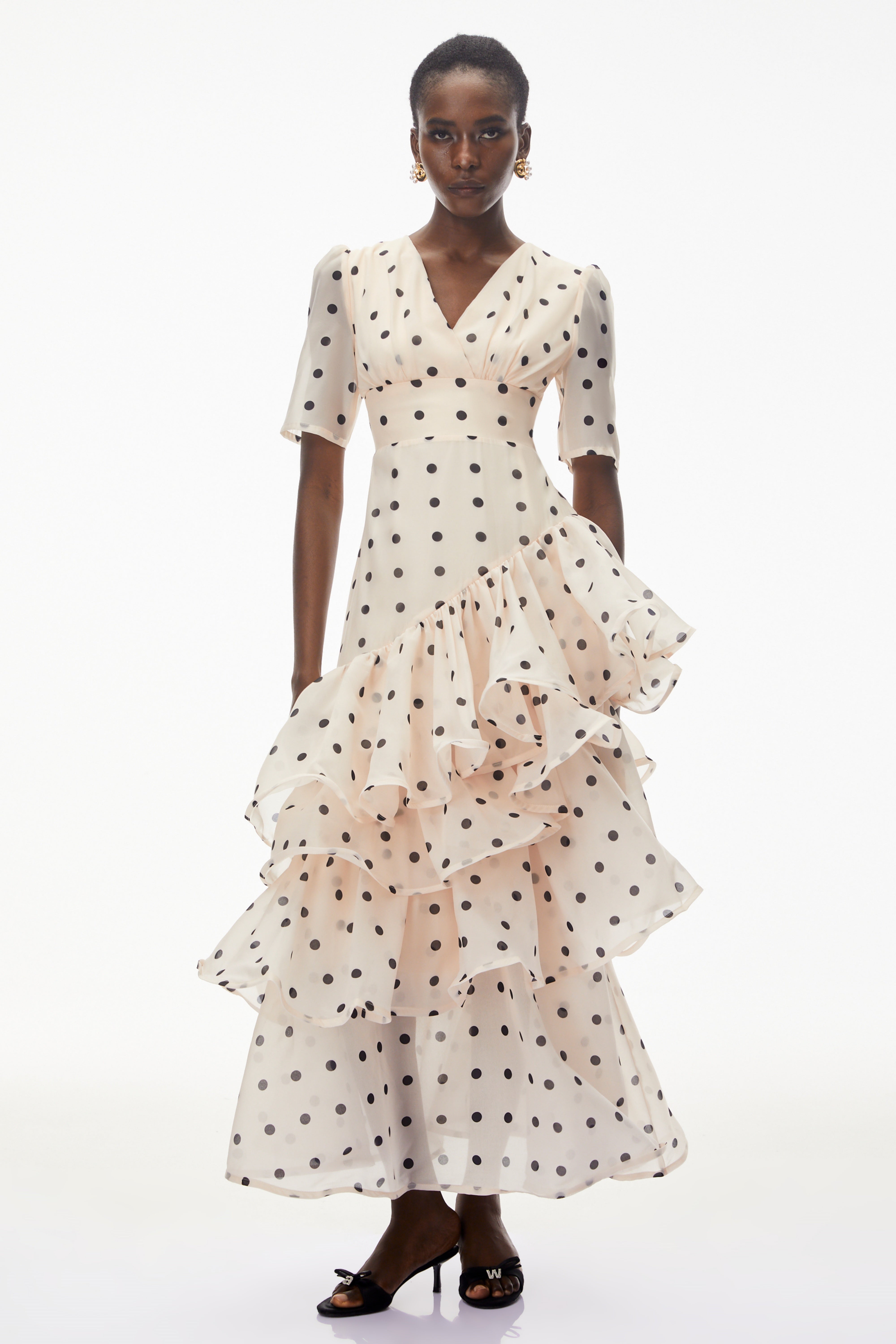 Nicoletta White Polka Dot Asymmetrical Maxi Dress
