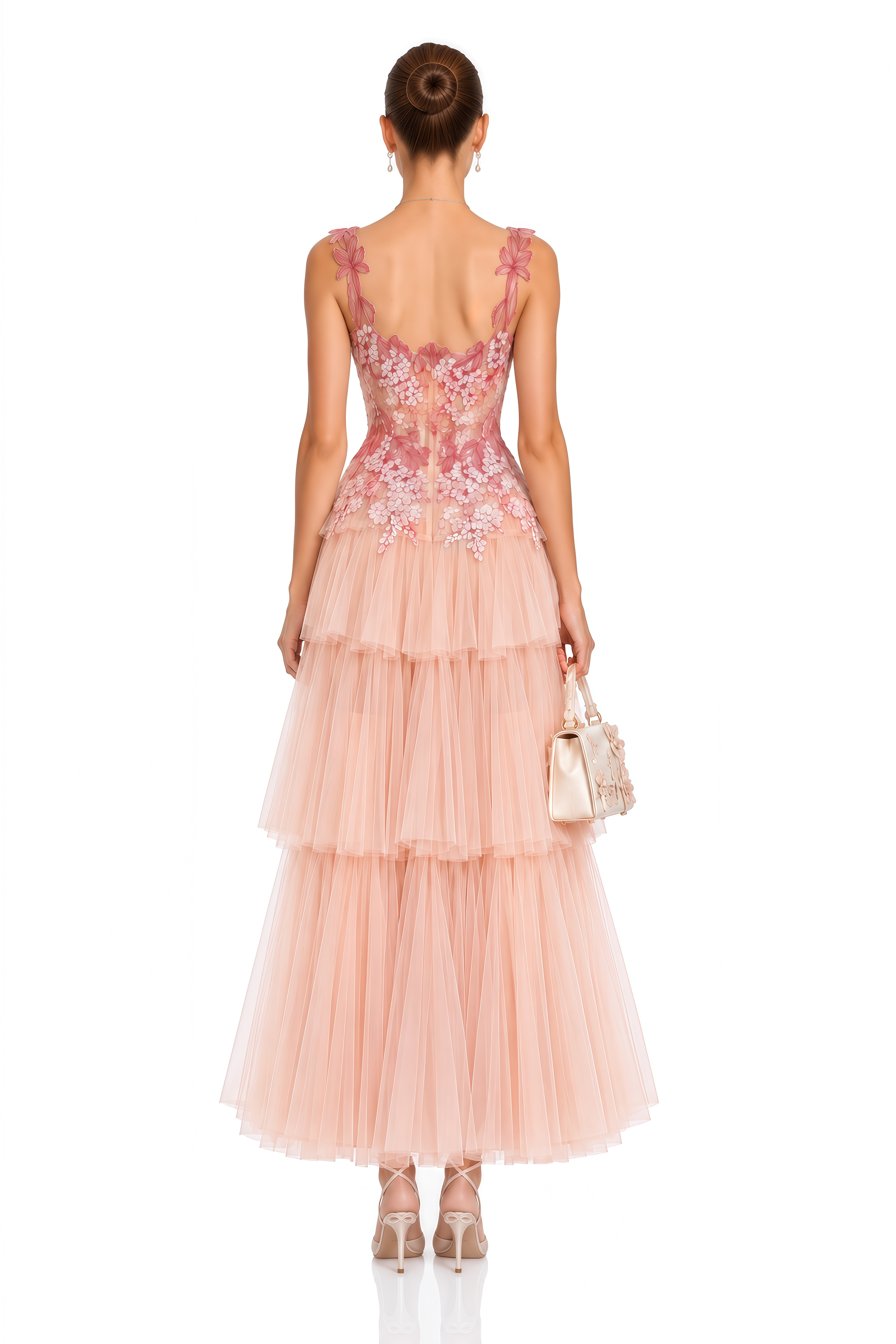 Nikola Pink Tiered Maxi Dress with 3D Florals