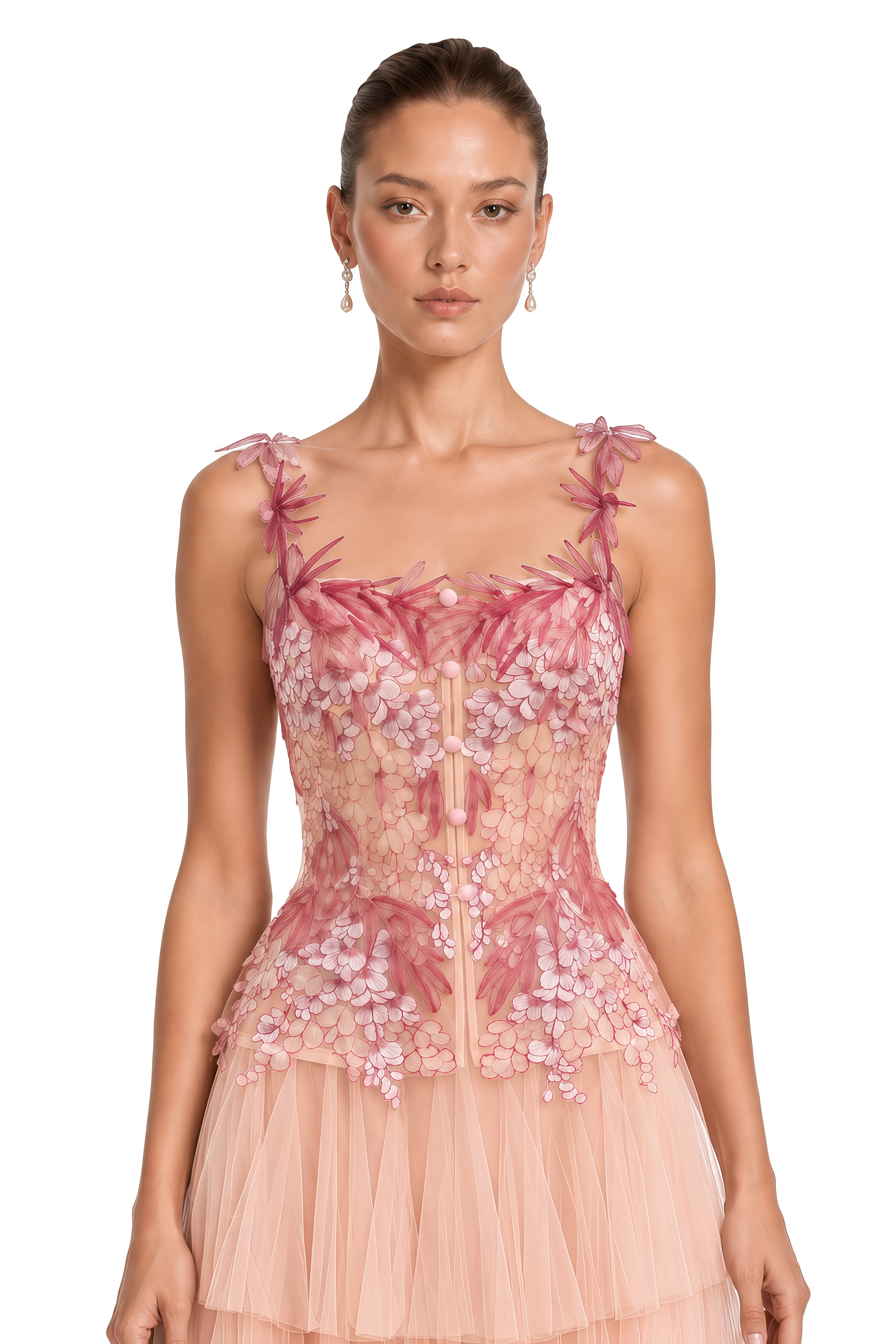 Nikola Pink Tiered Maxi Dress with 3D Florals