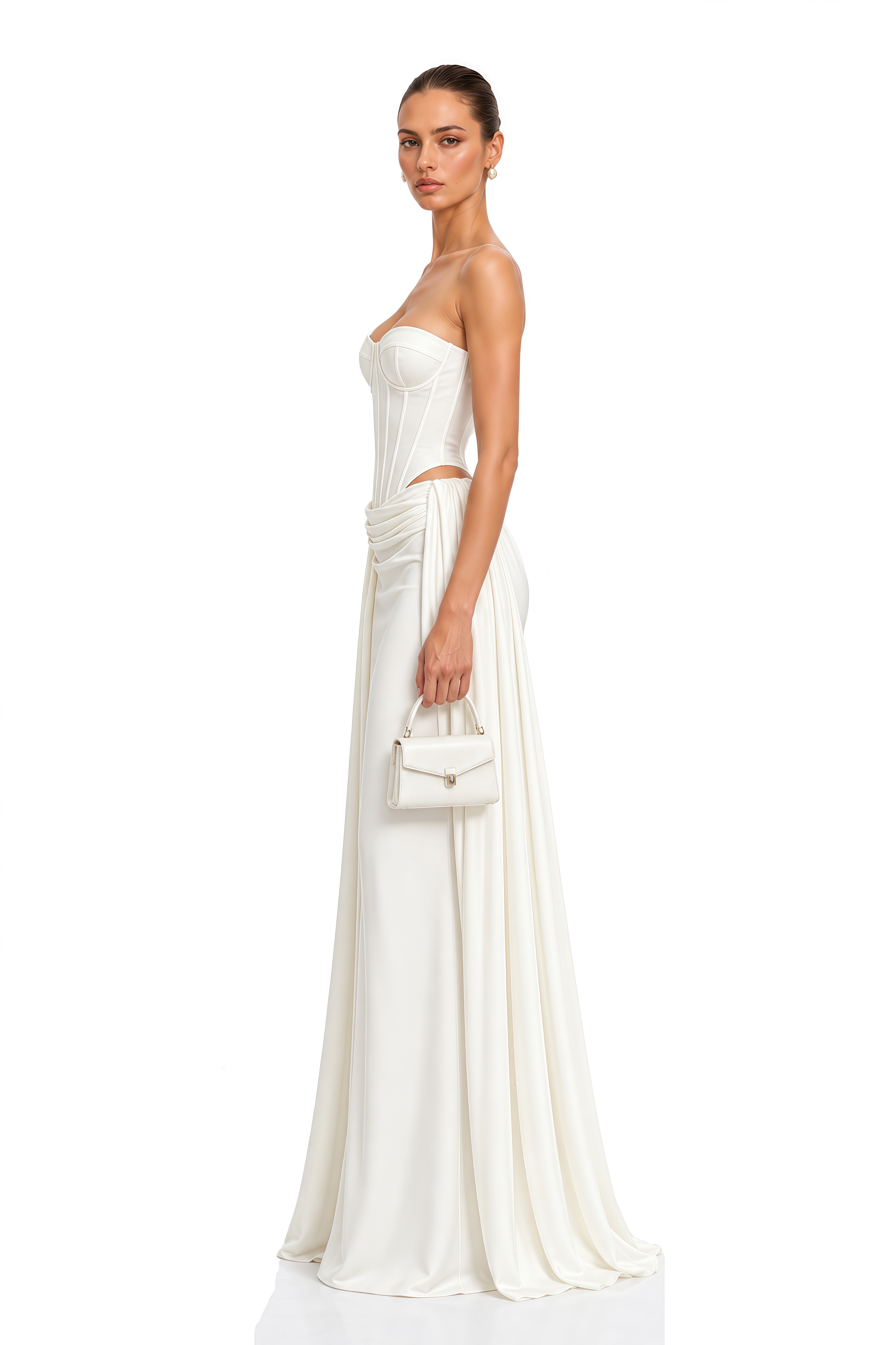 Nitara White Strapless Corset Top & Maxi Skirt Set